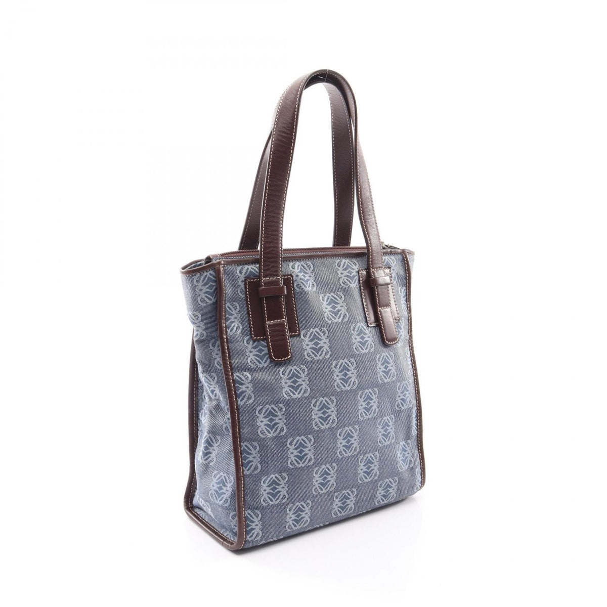 Loewe Brown Navy Canvas Leather Handbag Tote Bag (Pre-Owned)