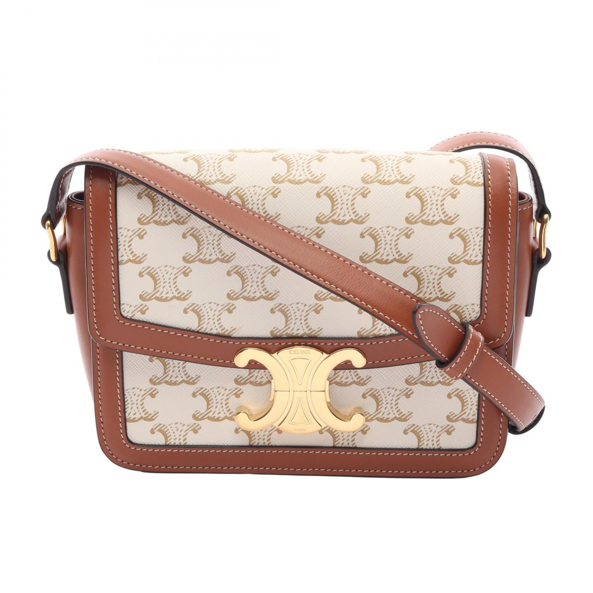 Celine Beige Brown White Coated Canvas Pvc Leather Handbag Shoulder Bag (Pre-Owned)