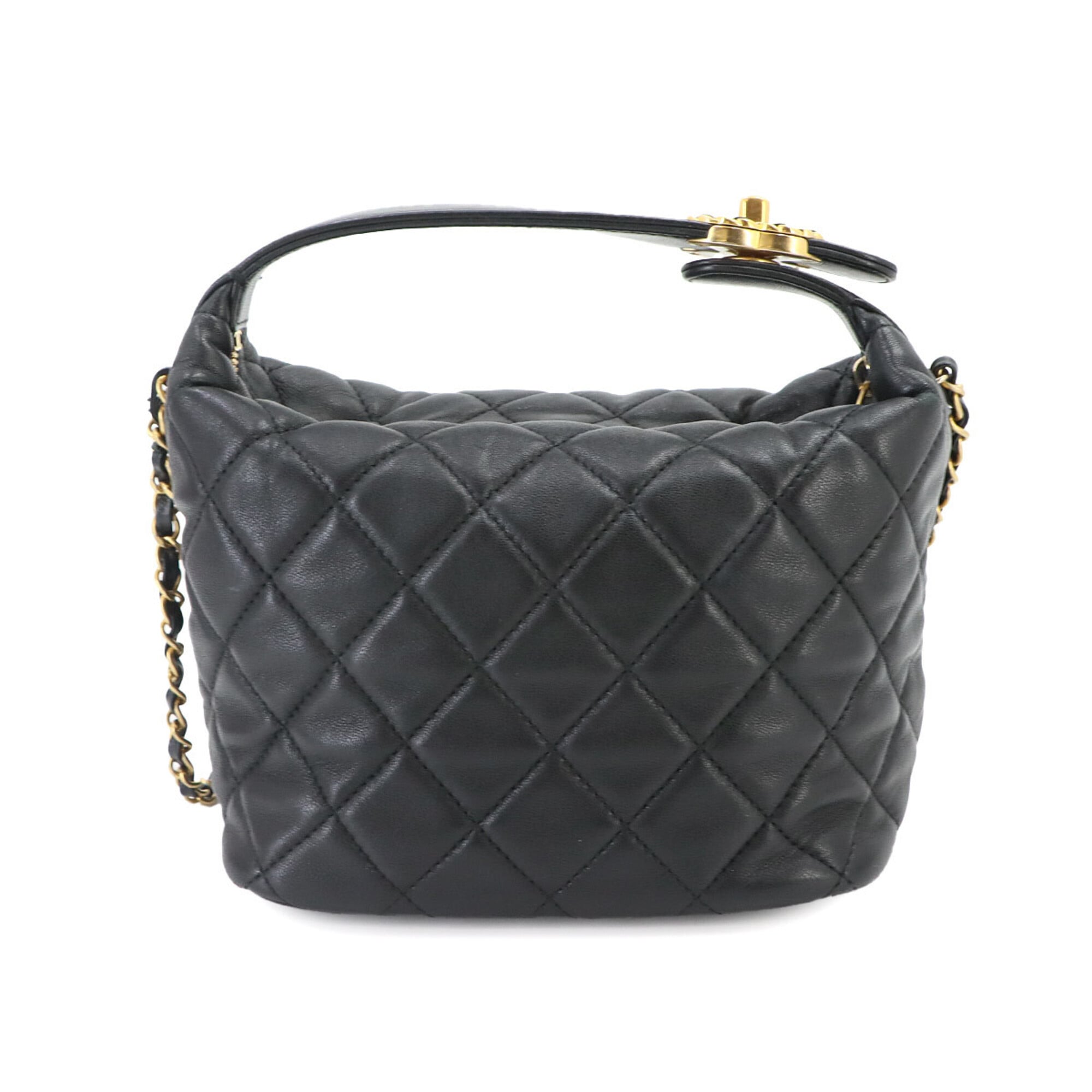 Chanel Matelasse Black Leather Handbag Shoulder Bag (Pre-Owned)