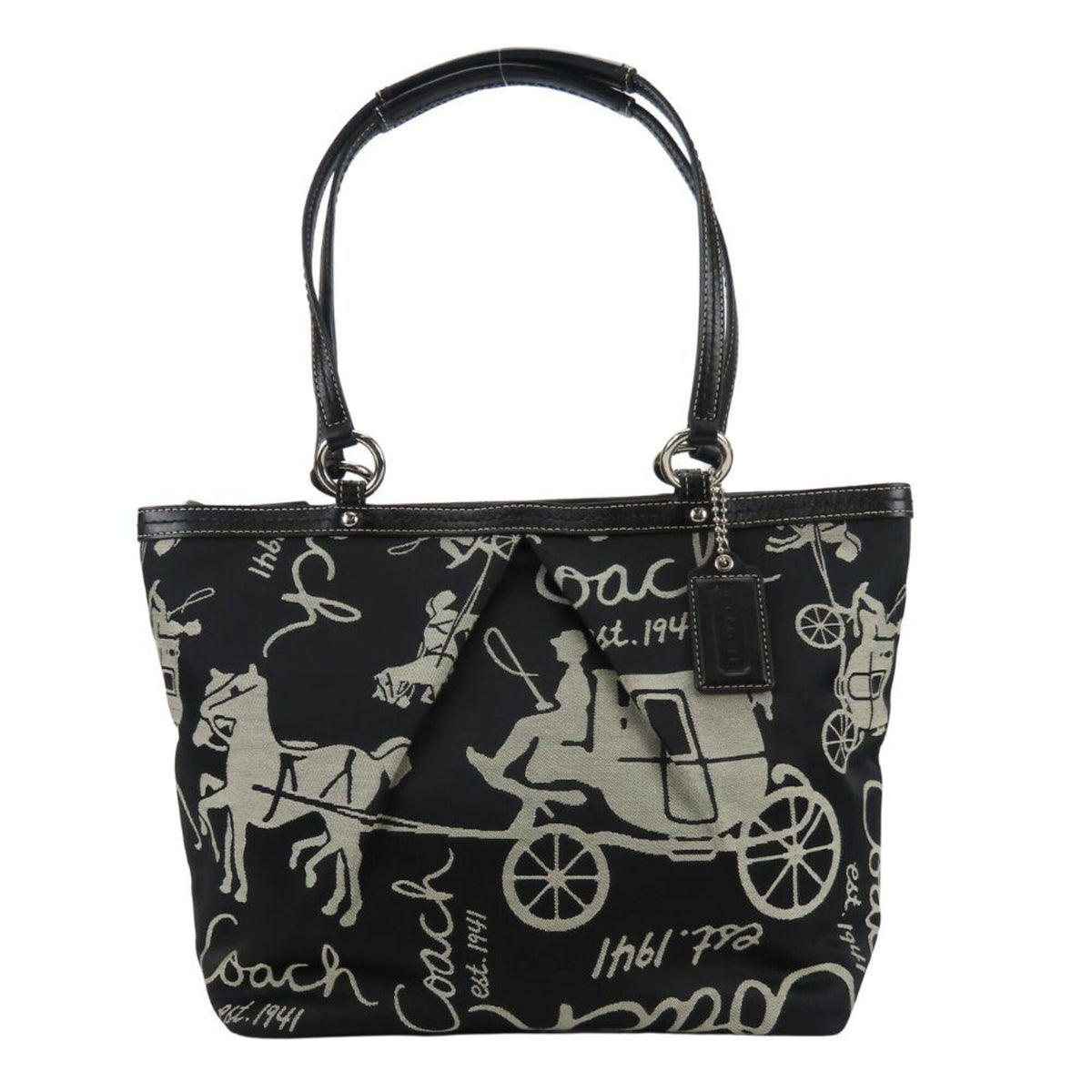 Coach Black Gray Canvas Leather Tote Bag (Pre-Owned)