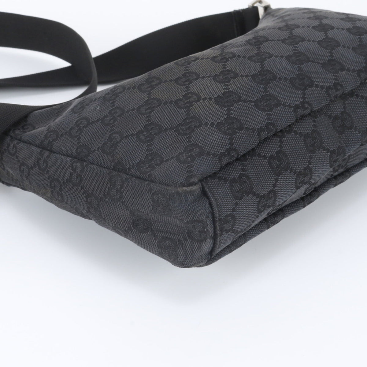 Gucci Black Leather Canvas Crossbody Bag Shoulder Bag (Pre-Owned)