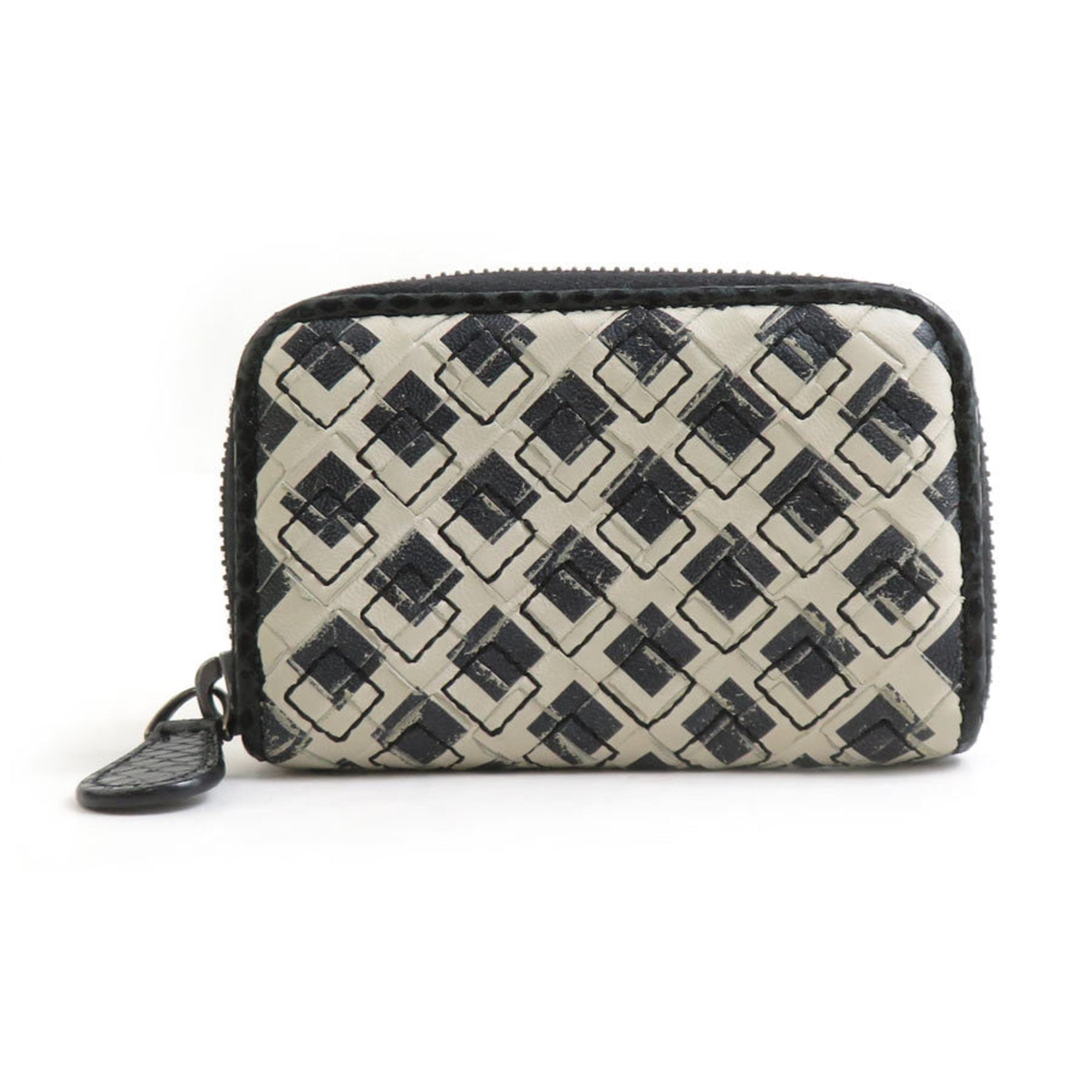 Bottega Veneta Black White Leather Coin Purse/Coin Case (Pre-Owned)