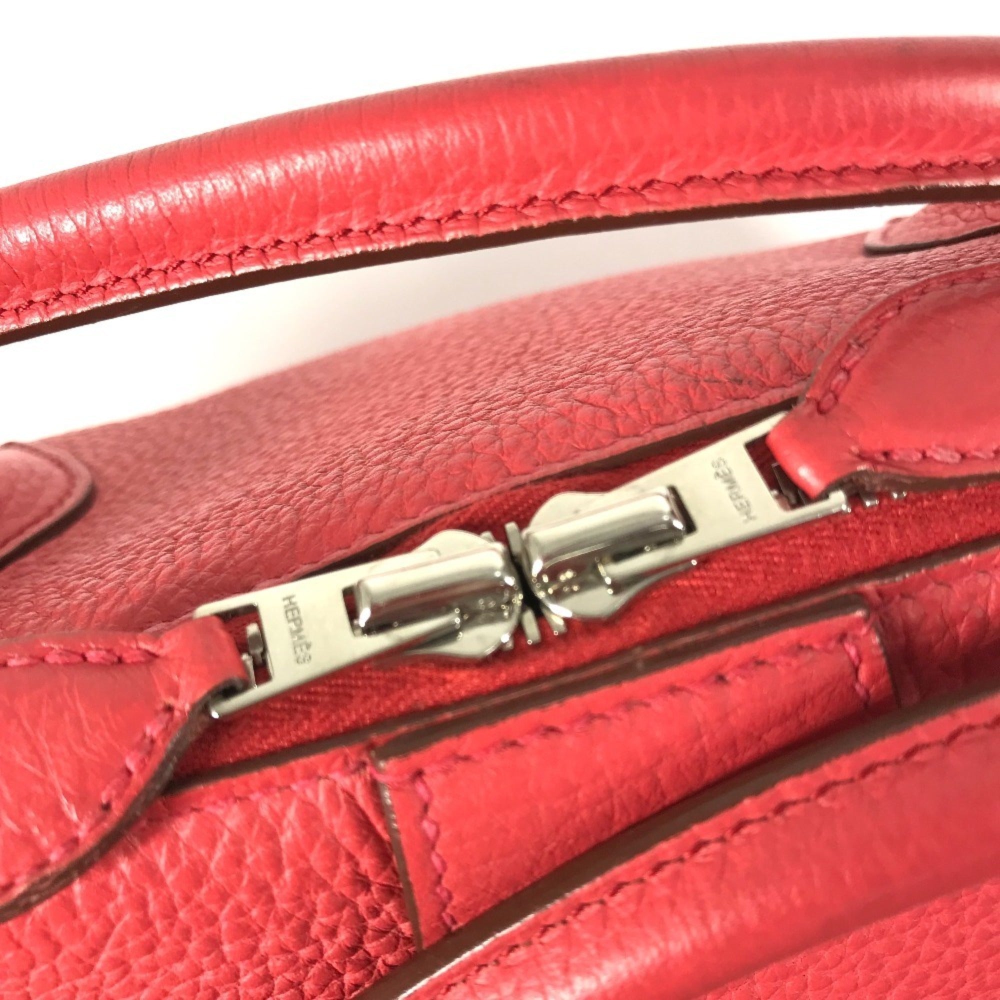 Hermes Paris Bombay Red Color Taurillon Clemence Leather Boston Bag Shoulder Bag (Pre-Owned)