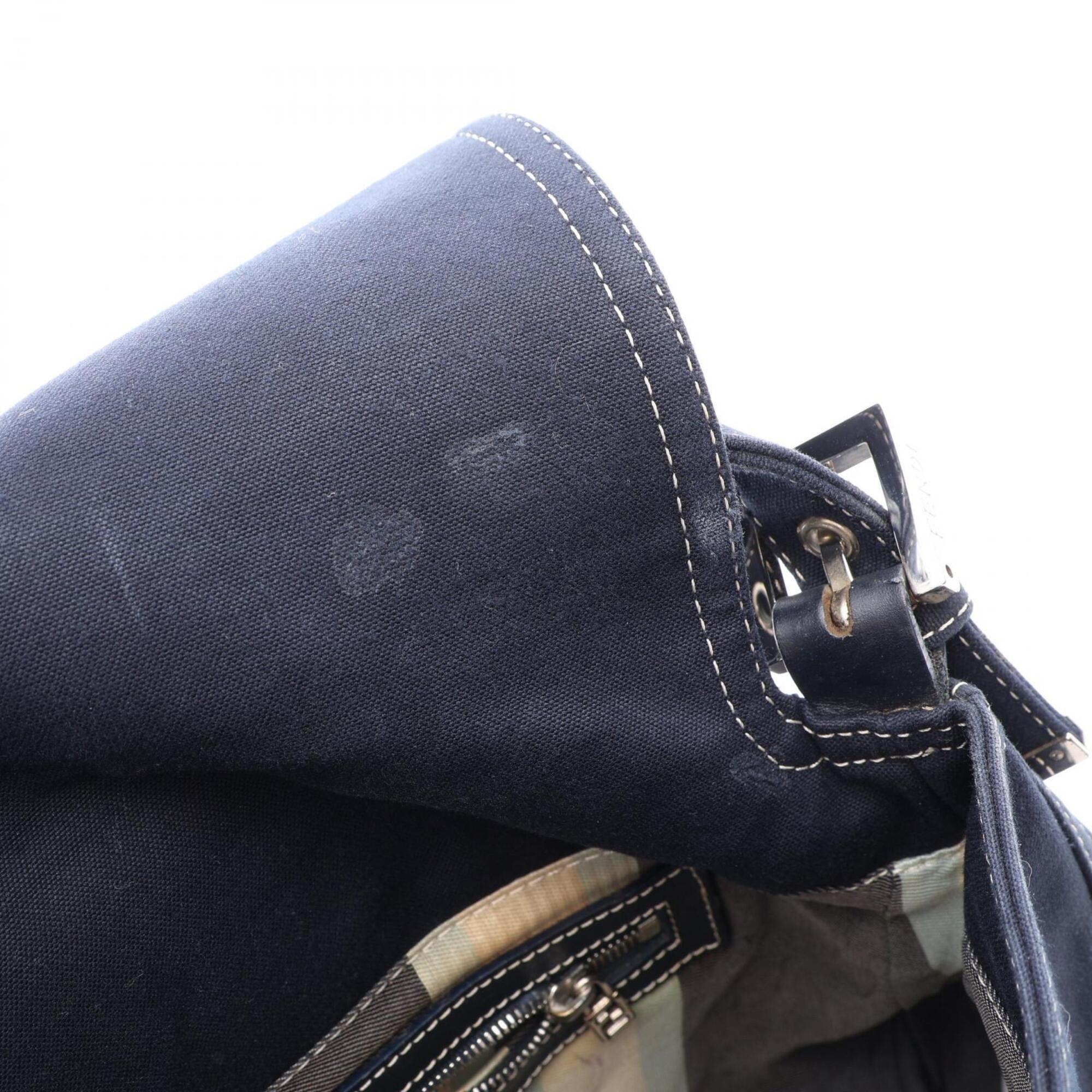 Fendi Navy Canvas Leather Handbag Shoulder Bag (Pre-Owned)