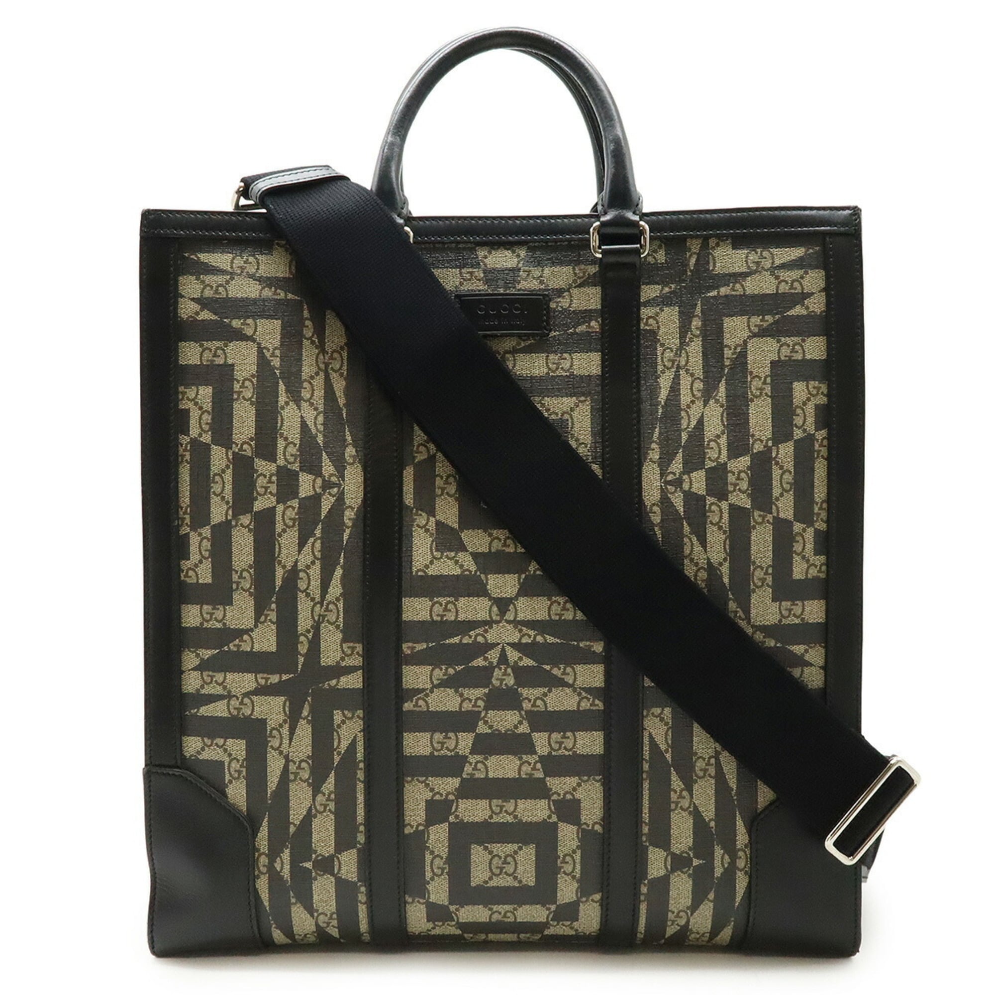 Gucci Beige Black Pvc Leather Shoulder Bag Tote Bag (Pre-Owned)