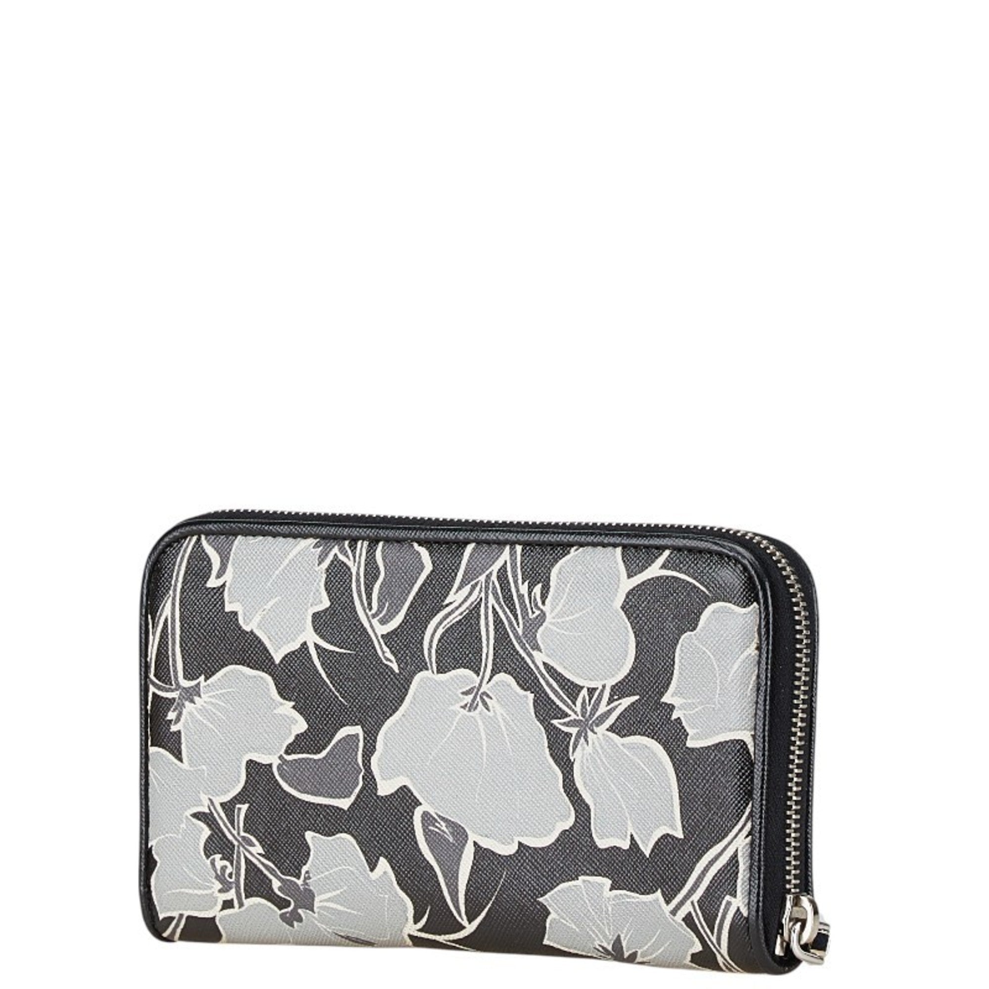 Prada Saffiano Black Gray Leather Long Wallet (Bi-Fold) (Pre-Owned)