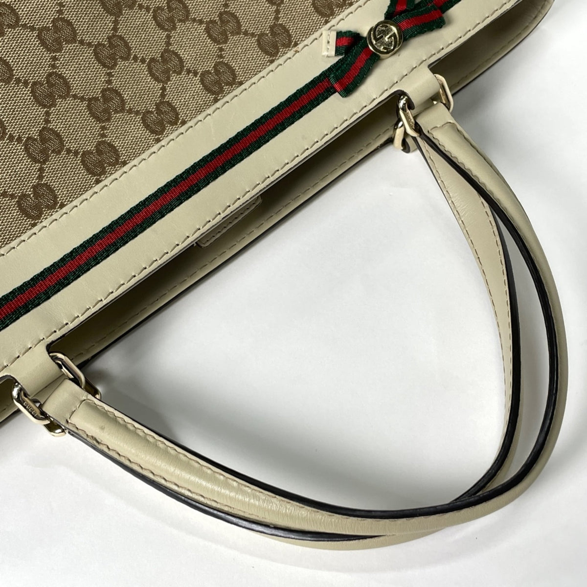Gucci Beige Gg Canvas Leather Tote Bag (Pre-Owned)
