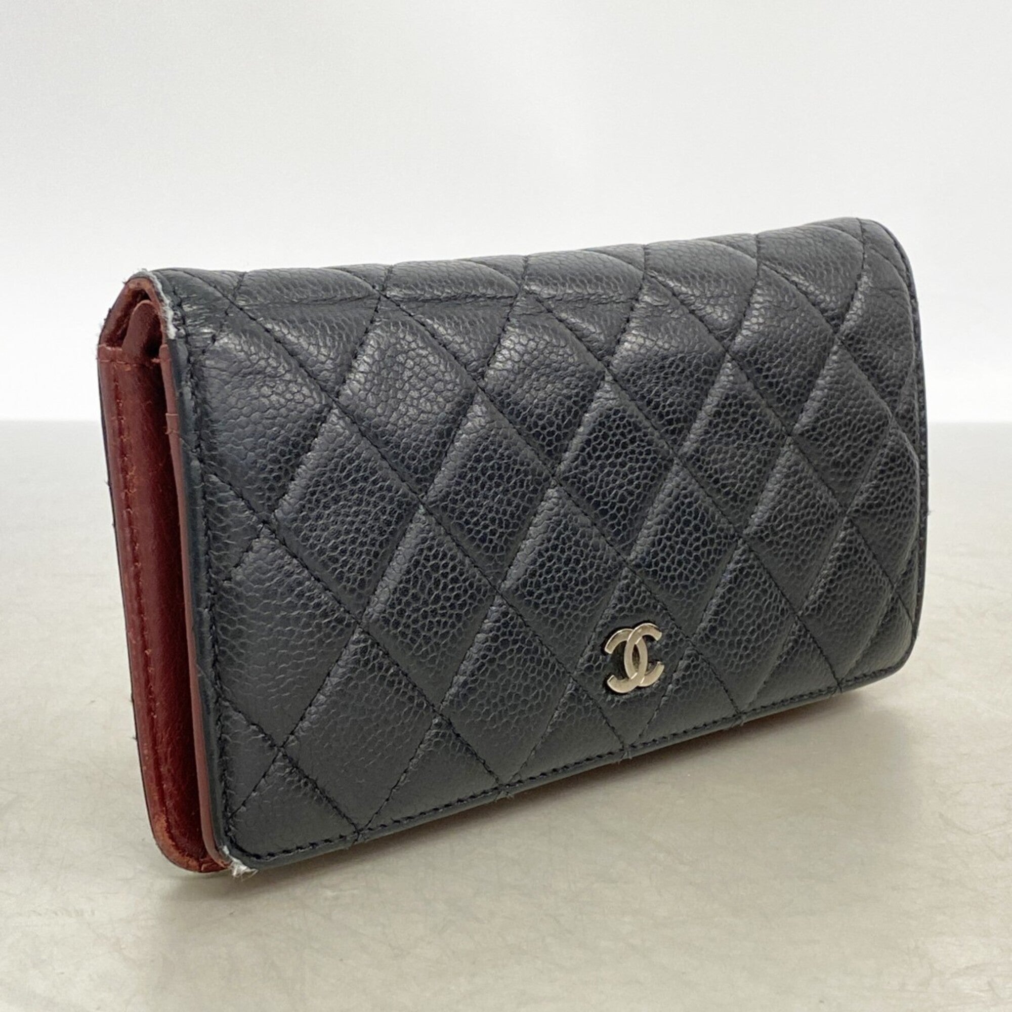 Chanel Black Grained Calfskin Long Wallet (Bi-Fold) (Pre-Owned)