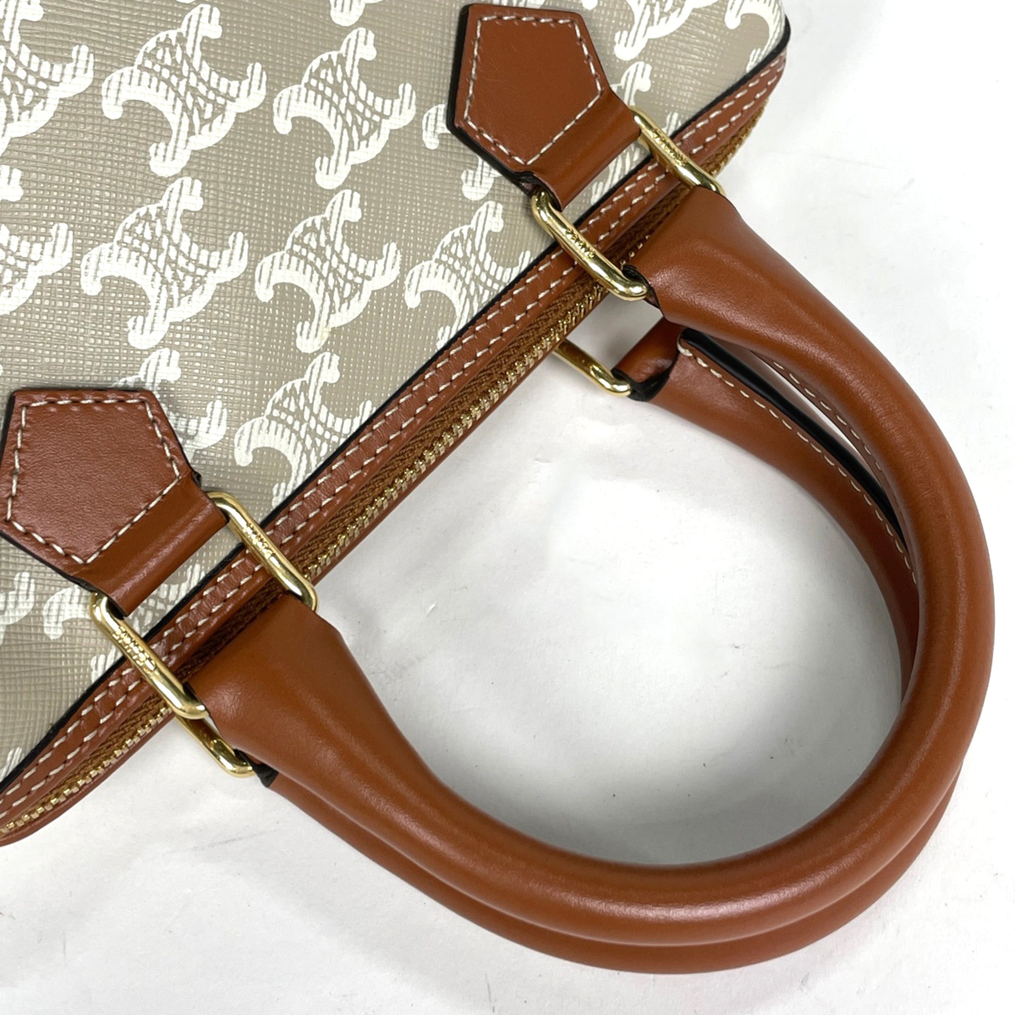 Celine Beige Brown Coated Canvas Leather Handbag (Pre-Owned)