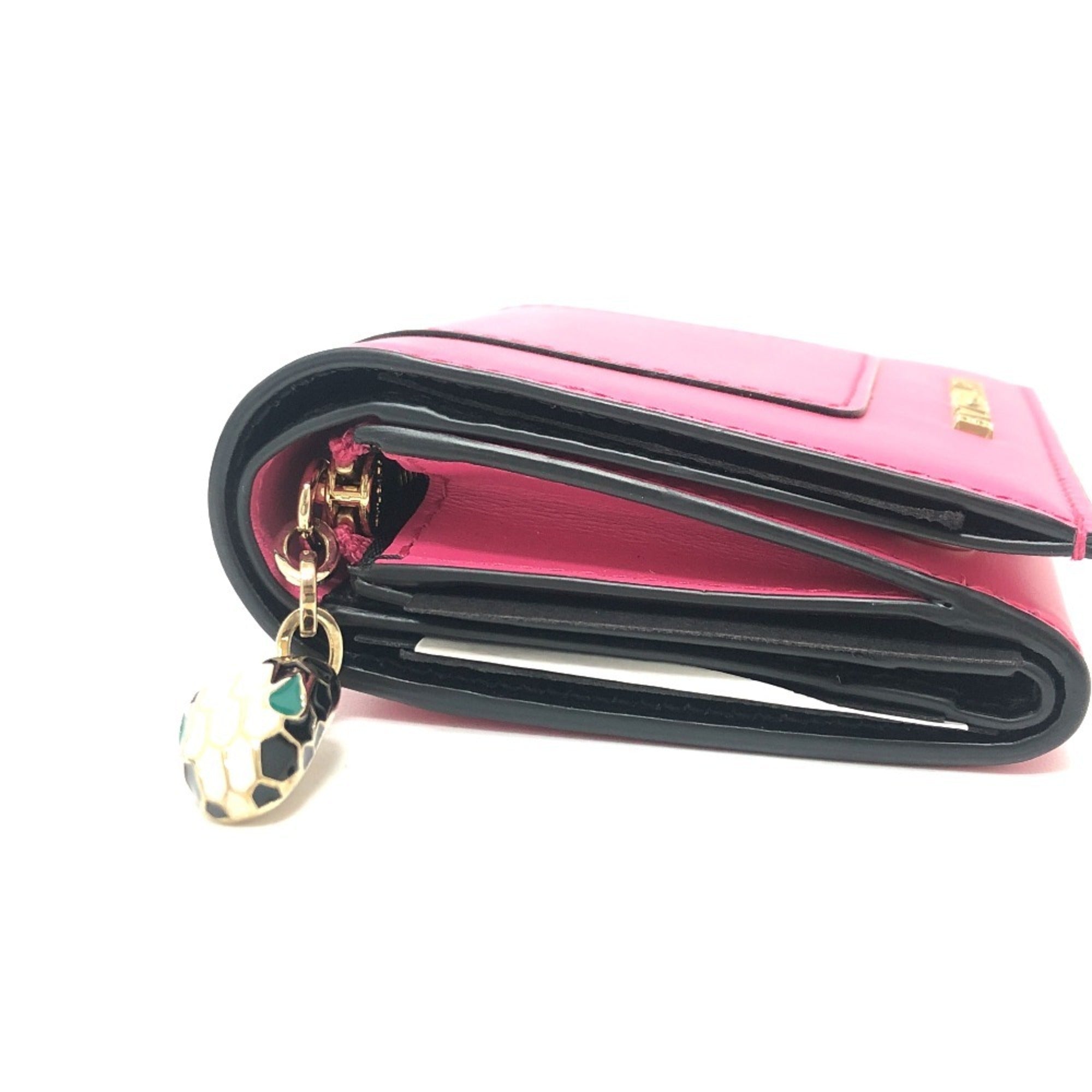 Bvlgari Black Pink Leather Wallet (Tri-Fold) (Pre-Owned)