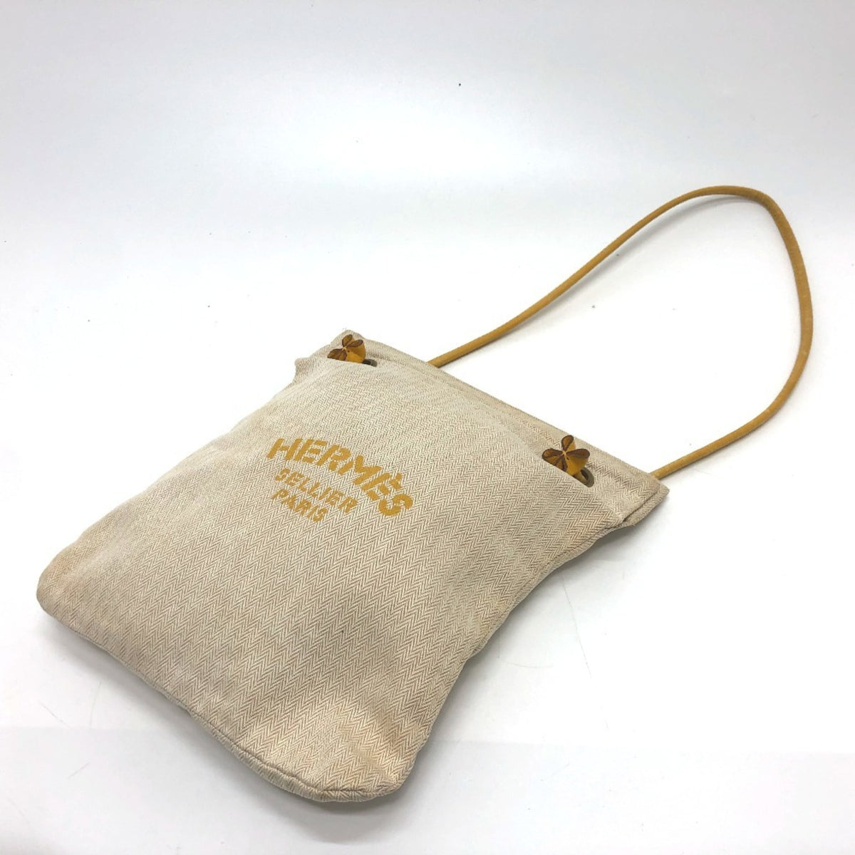 Hermes Beige Brown Toile Chevron Shoulder Bag (Pre-Owned)