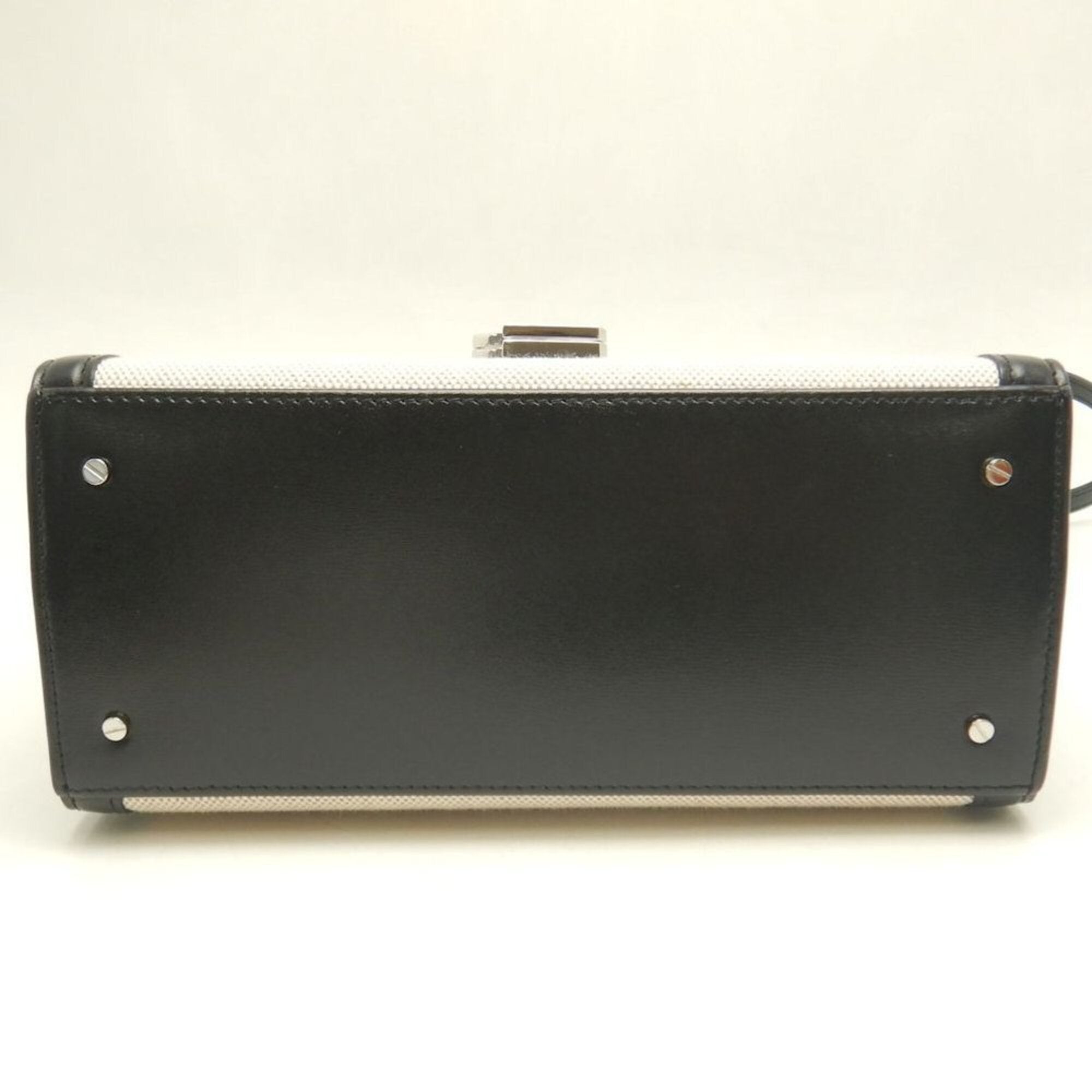 Saint Laurent Beige Black Canvas Leather Handbag (Pre-Owned)