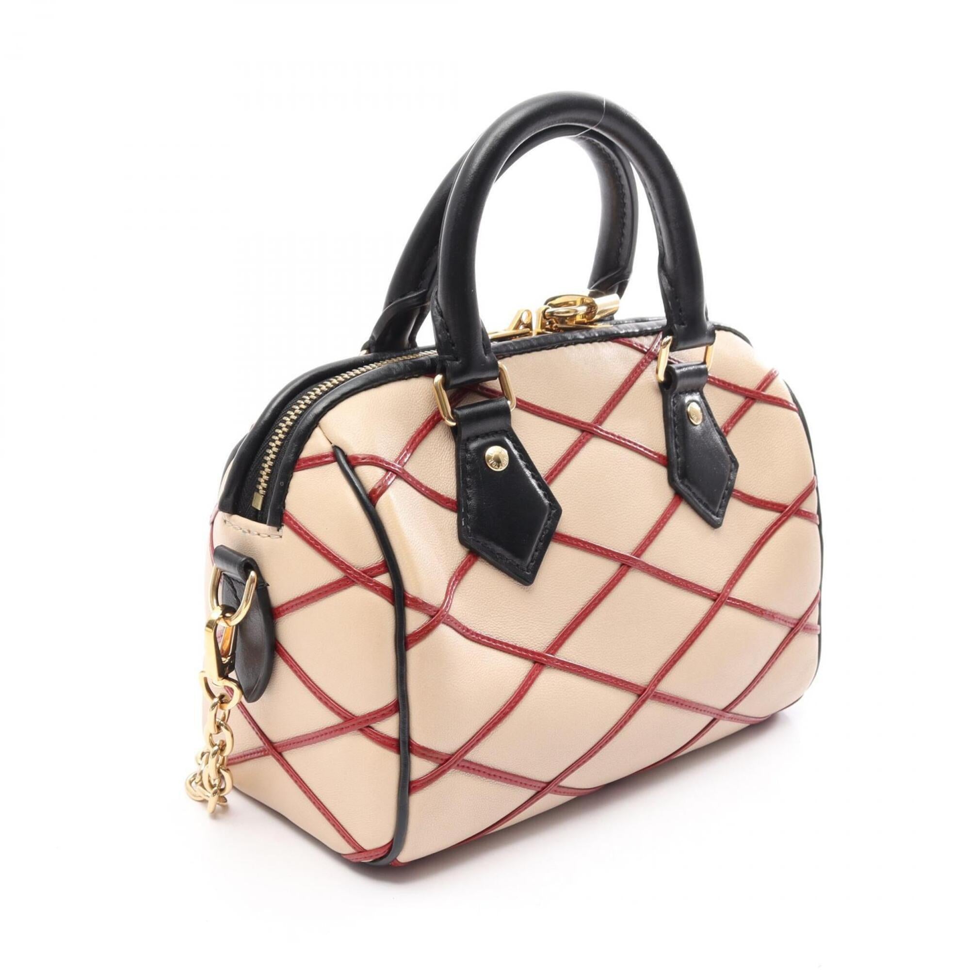 Louis Vuitton Beige Black Red Color Leather Handbag (Pre-Owned)