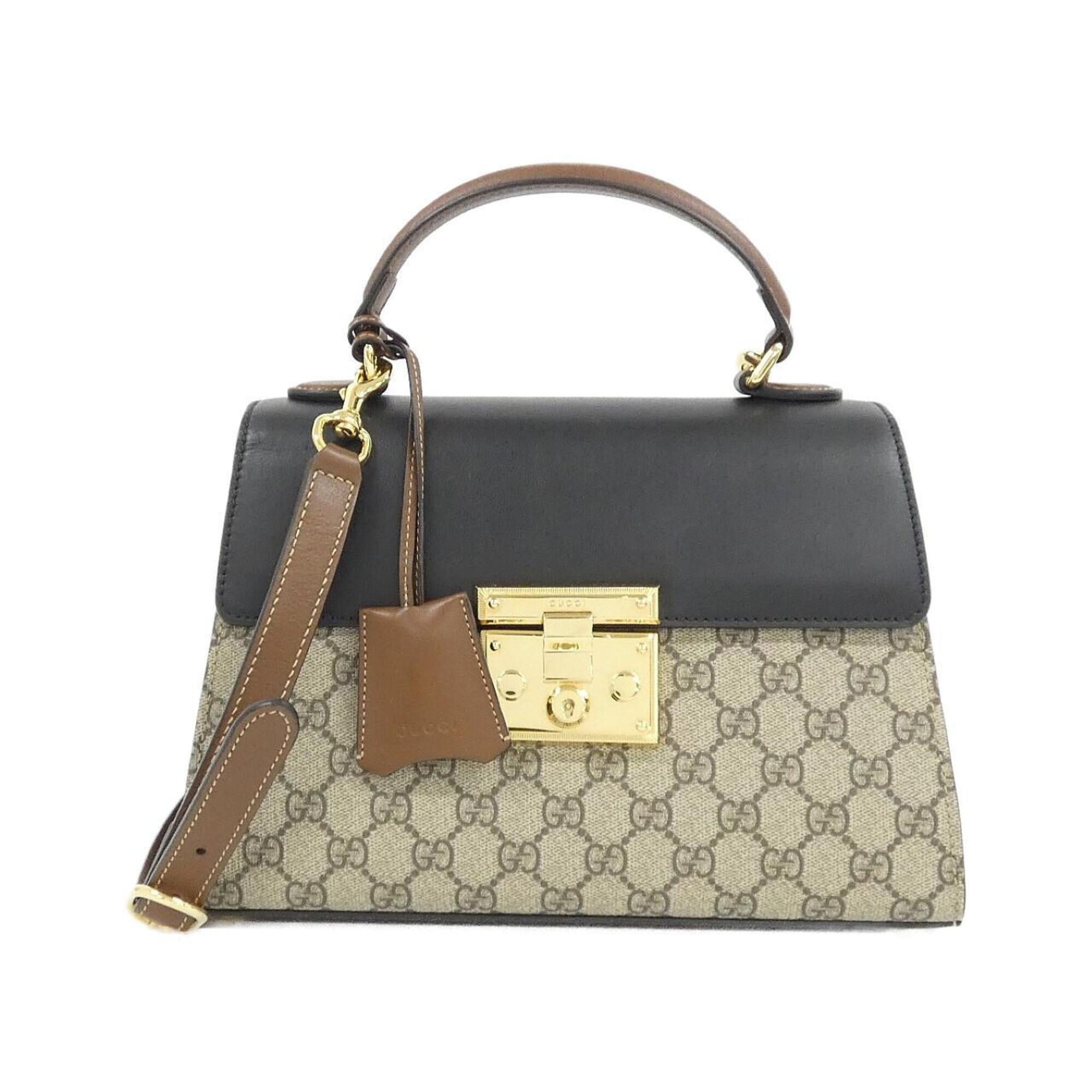 Gucci Beige Black Brown Gg Supreme Leather Handbag (Pre-Owned)