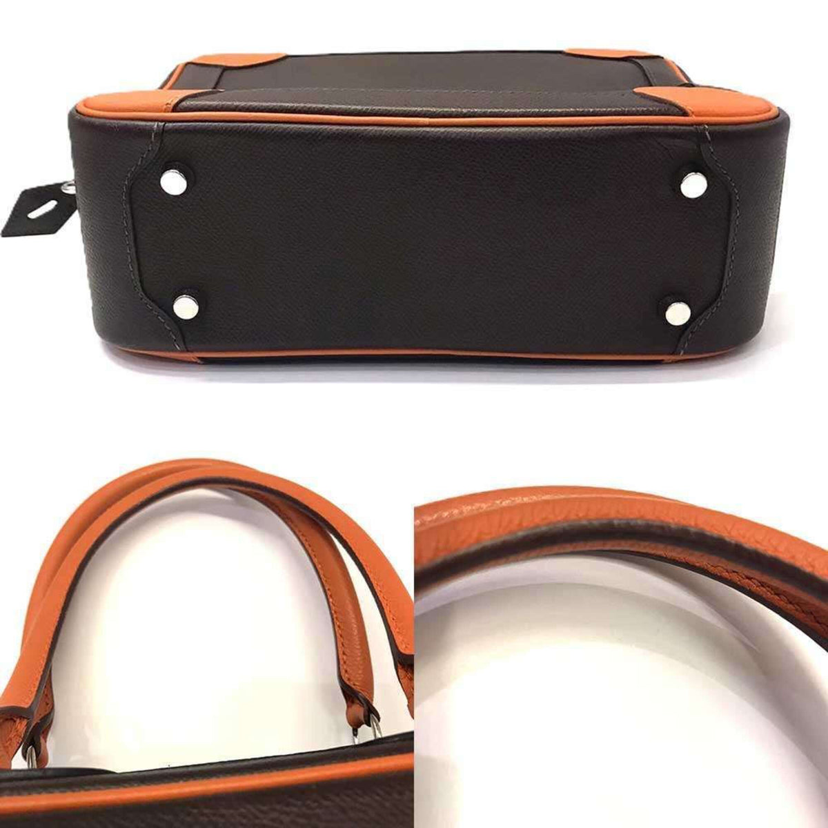 Hermes Dark Brown Orange Epsom Leather Handbag Pouch (Pre-Owned)