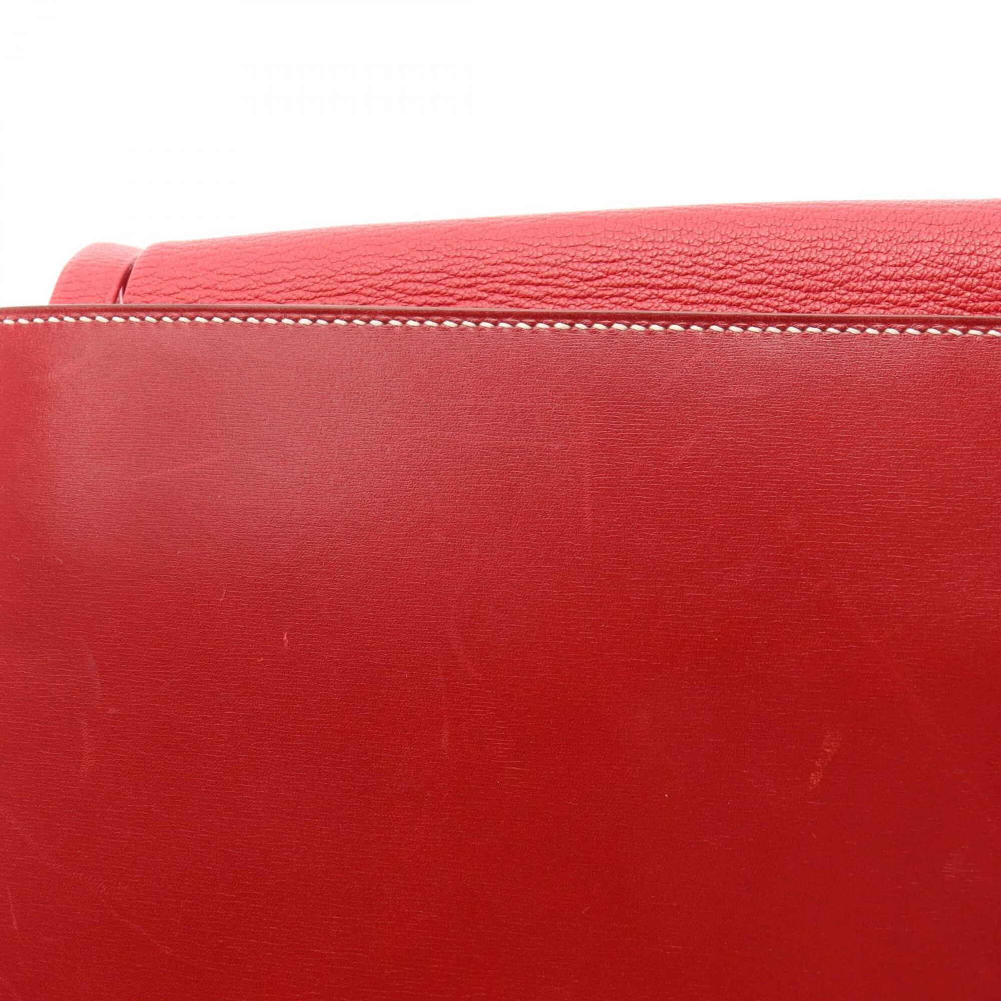 Hermes Red Color Chevre Leather Box Calf Leather Handbag (Pre-Owned)