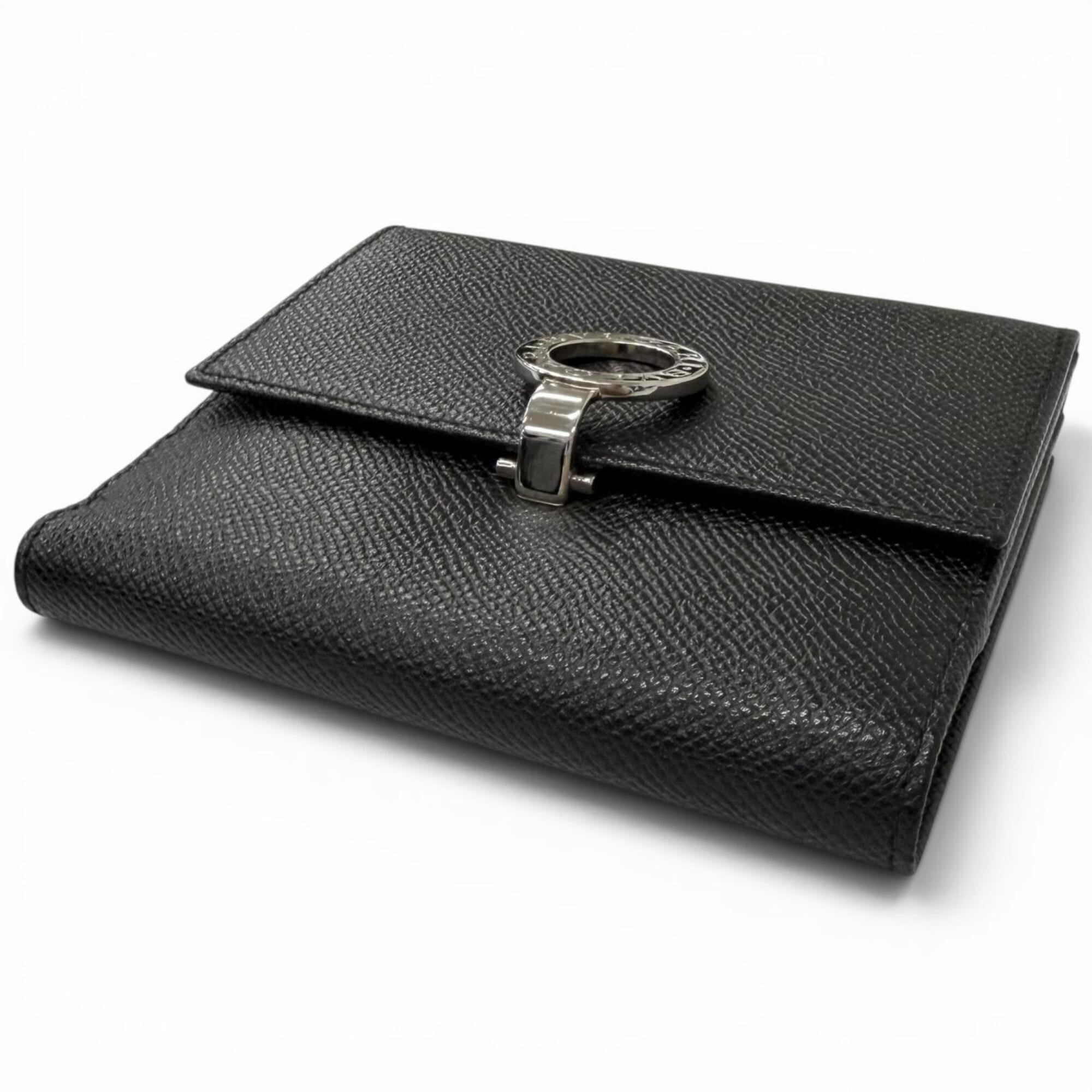 Bvlgari Silver Black Leather Wallet (Bi-Fold) (Pre-Owned)