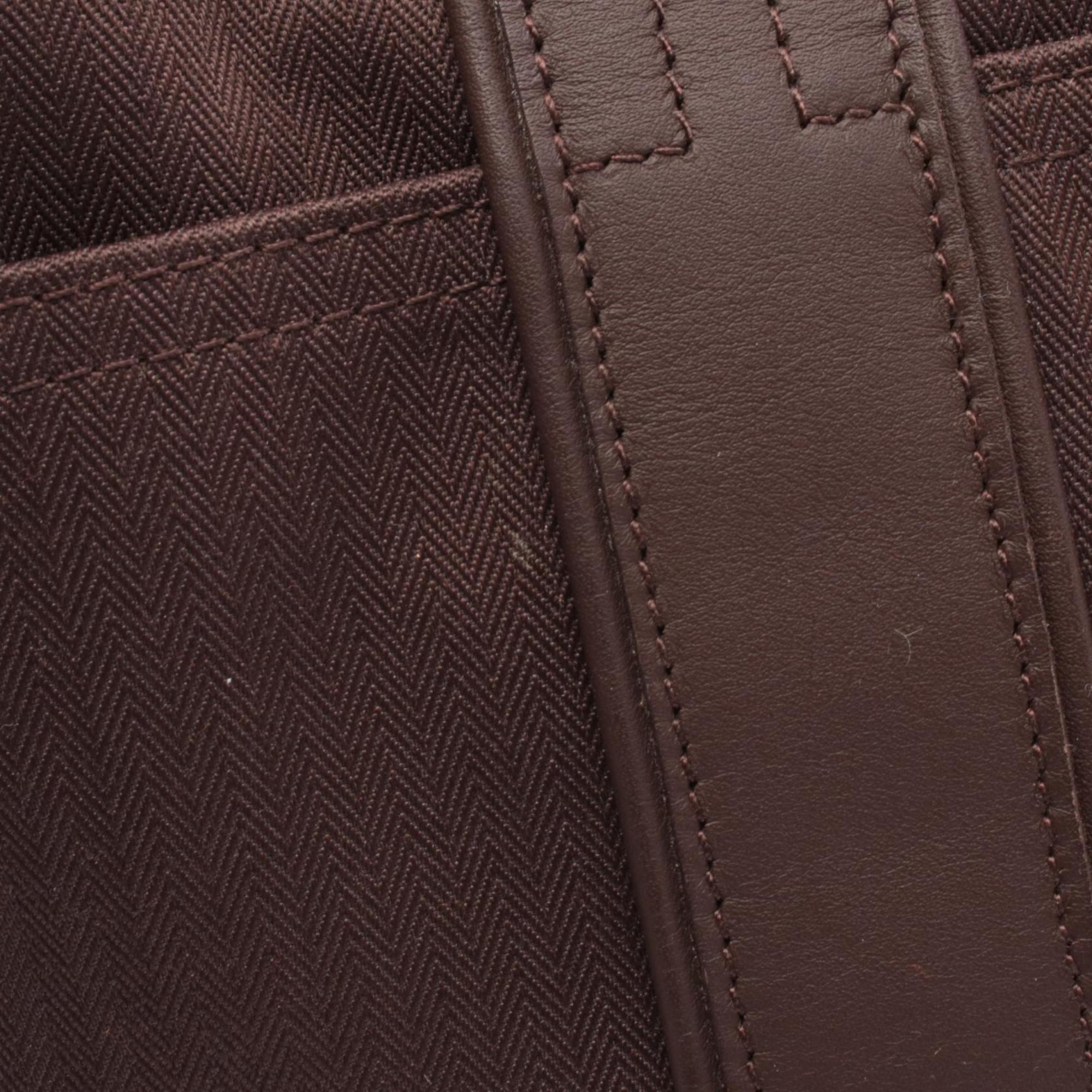 Hermes Brown Canvas Leather Handbag (Pre-Owned)