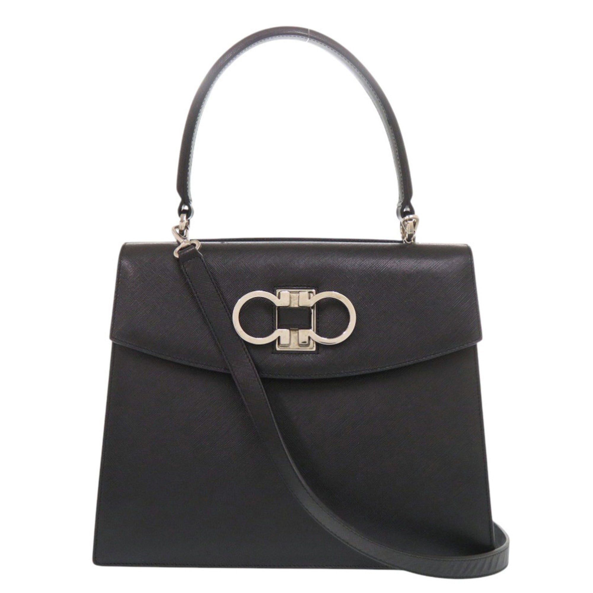 Salvatore Ferragamo Black Leather Handbag Shoulder Bag (Pre-Owned)