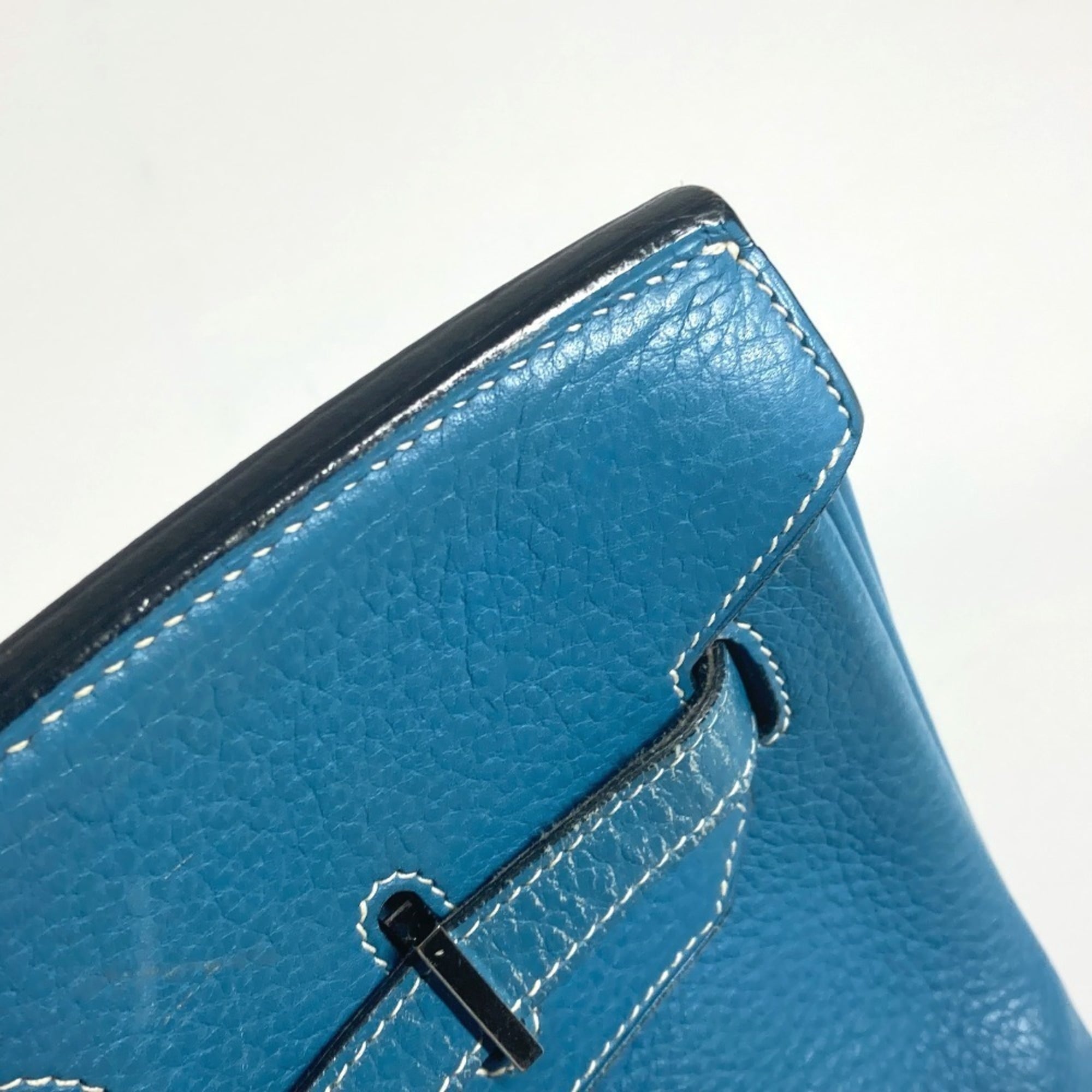 Hermes Birkin Blue Taurillon Clemence Leather Handbag Tote Bag (Pre-Owned)