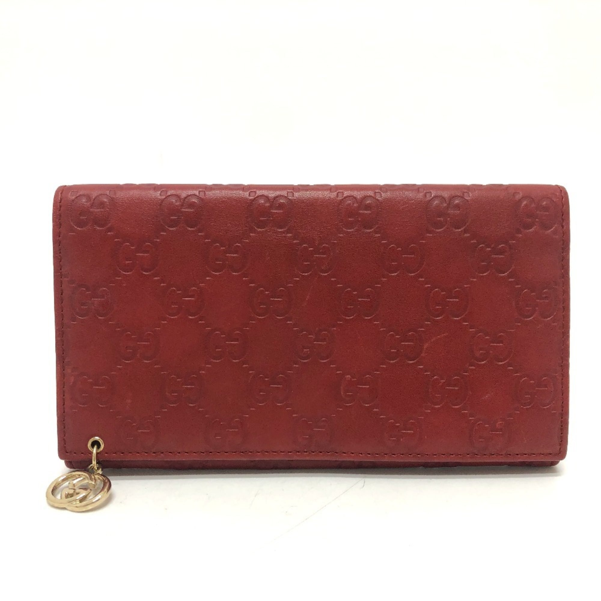 Gucci Red Color Gg Leather Long Wallet (Bi-Fold) (Pre-Owned)