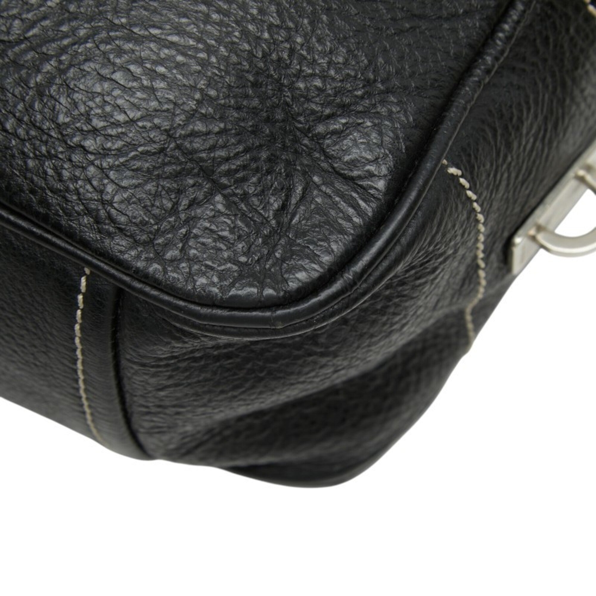 Prada Black Leather Boston Bag Handbag (Pre-Owned)