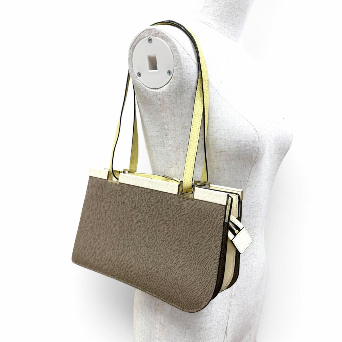 Valextra Beige Ivory Yellow Leather Handbag Tote Bag (Pre-Owned)