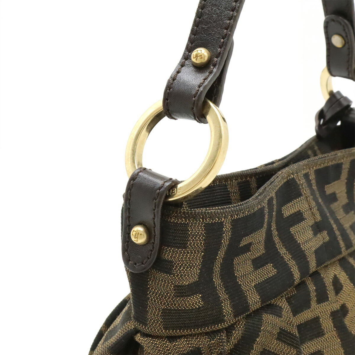 Fendi Black Brown Canvas Leather Handbag (Pre-Owned)