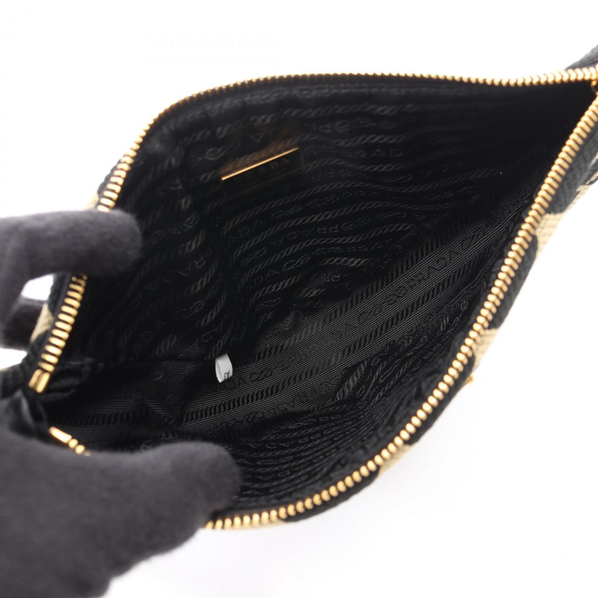 Prada Beige Black Canvas Leather Handbag Shoulder Bag (Pre-Owned)