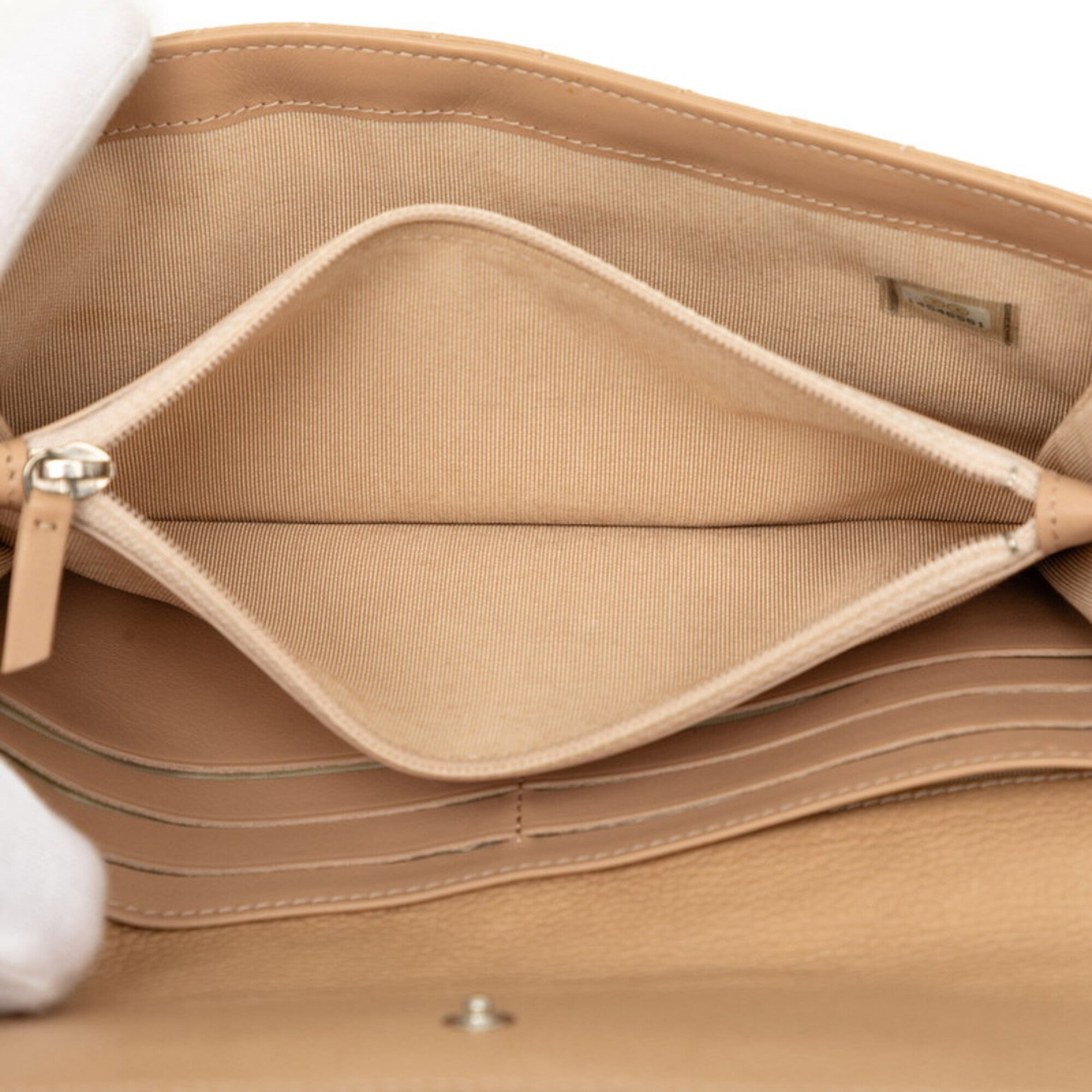 Chanel Beige Grained Calfskin Long Wallet (Bi-Fold) (Pre-Owned)
