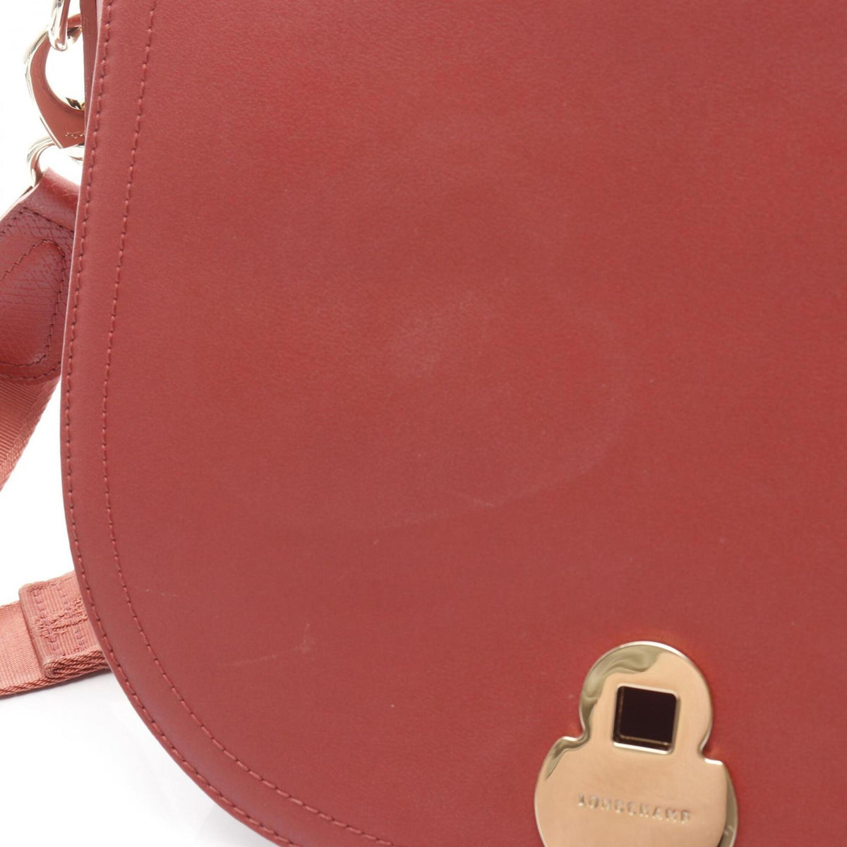 Longchamp Red Color Leather Handbag Shoulder Bag (Pre-Owned)