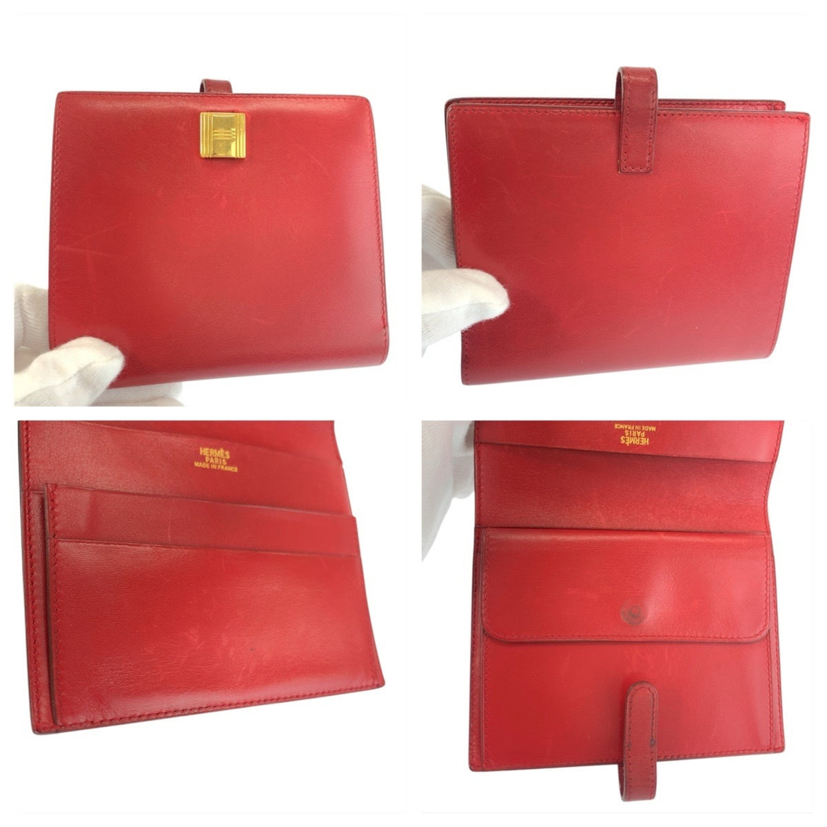 Hermes Red Color Leather Wallet (Bi-Fold) (Pre-Owned)