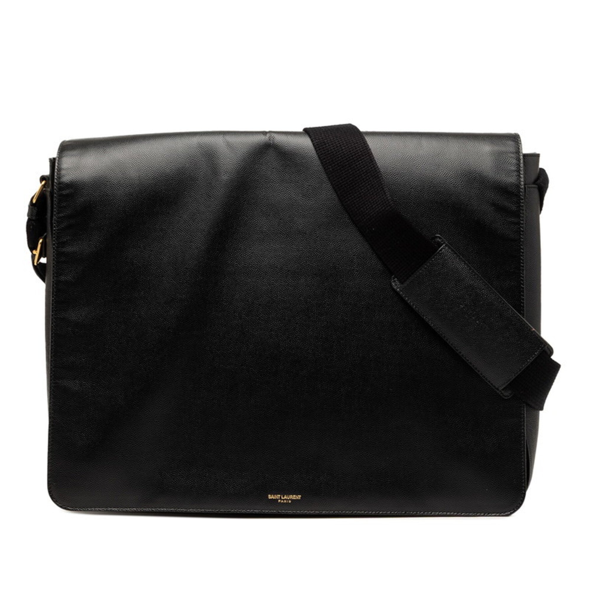 Saint Laurent Black Leather Messenger Bag Shoulder Bag (Pre-Owned)