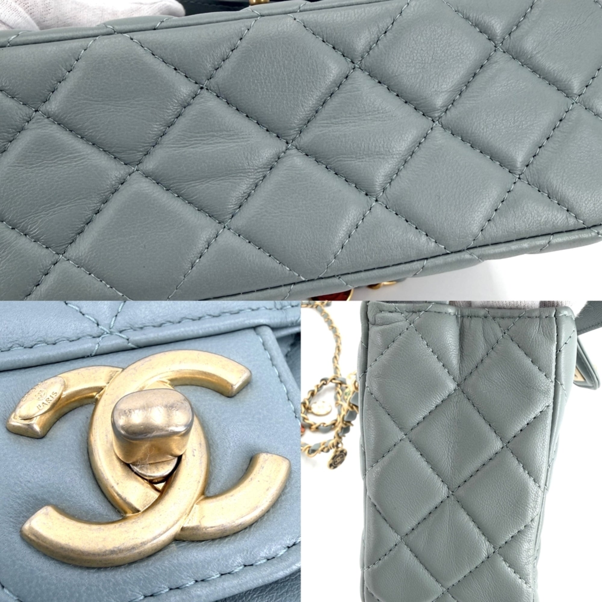 Chanel Green White Leather Shoulder Bag (Pre-Owned)