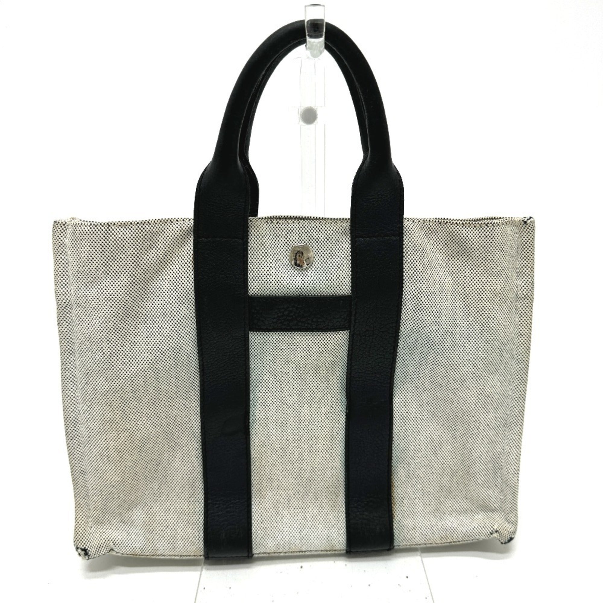 Hermes Black Gray Toile H Leather Handbag Tote Bag (Pre-Owned)