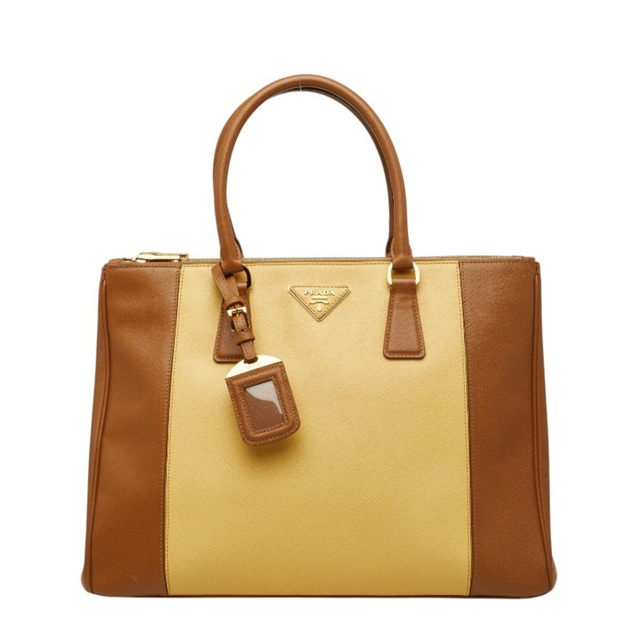 Prada Brown Yellow Leather Handbag Tote Bag (Pre-Owned)