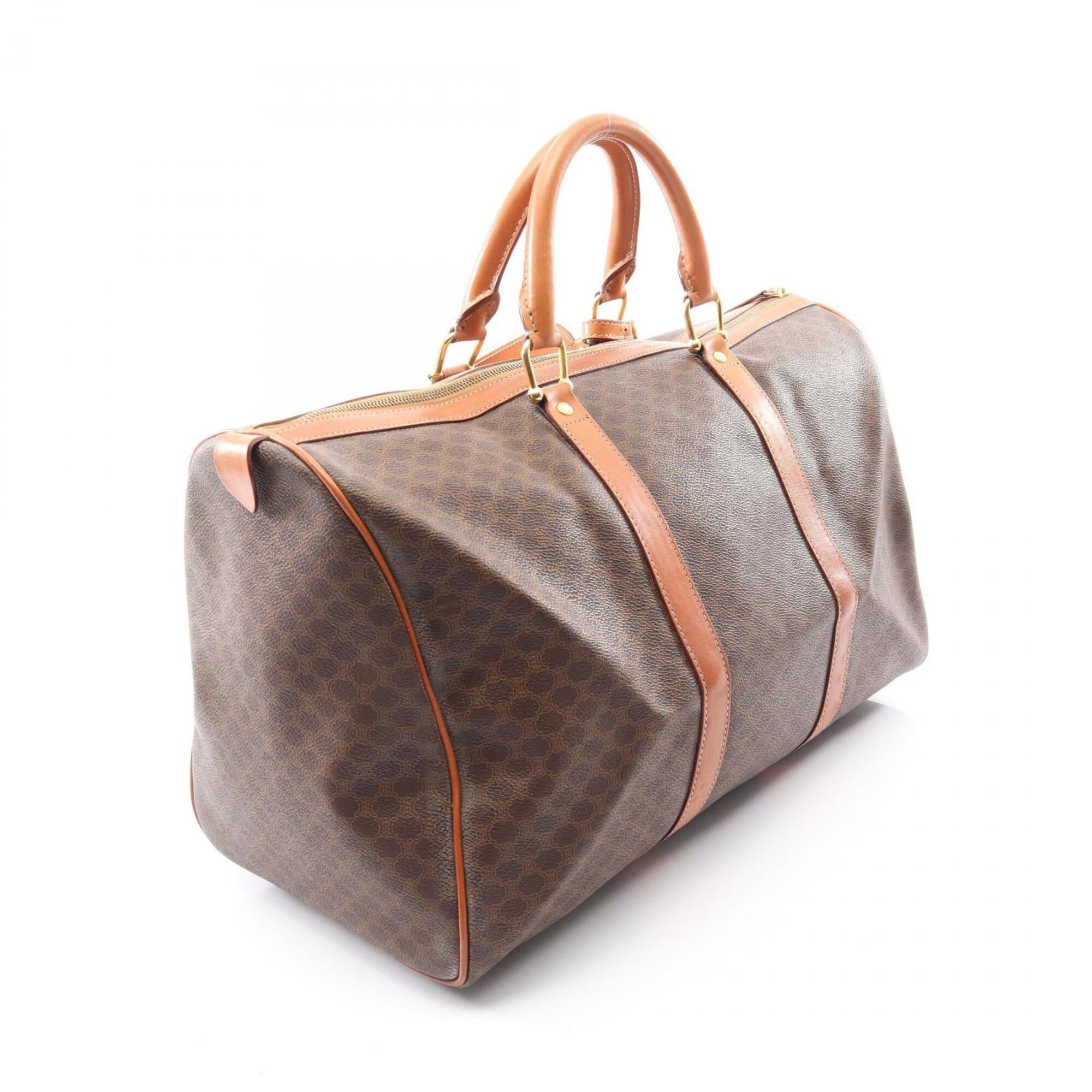Celine Brown Coated Canvas Leather Boston Bag Handbag (Pre-Owned)
