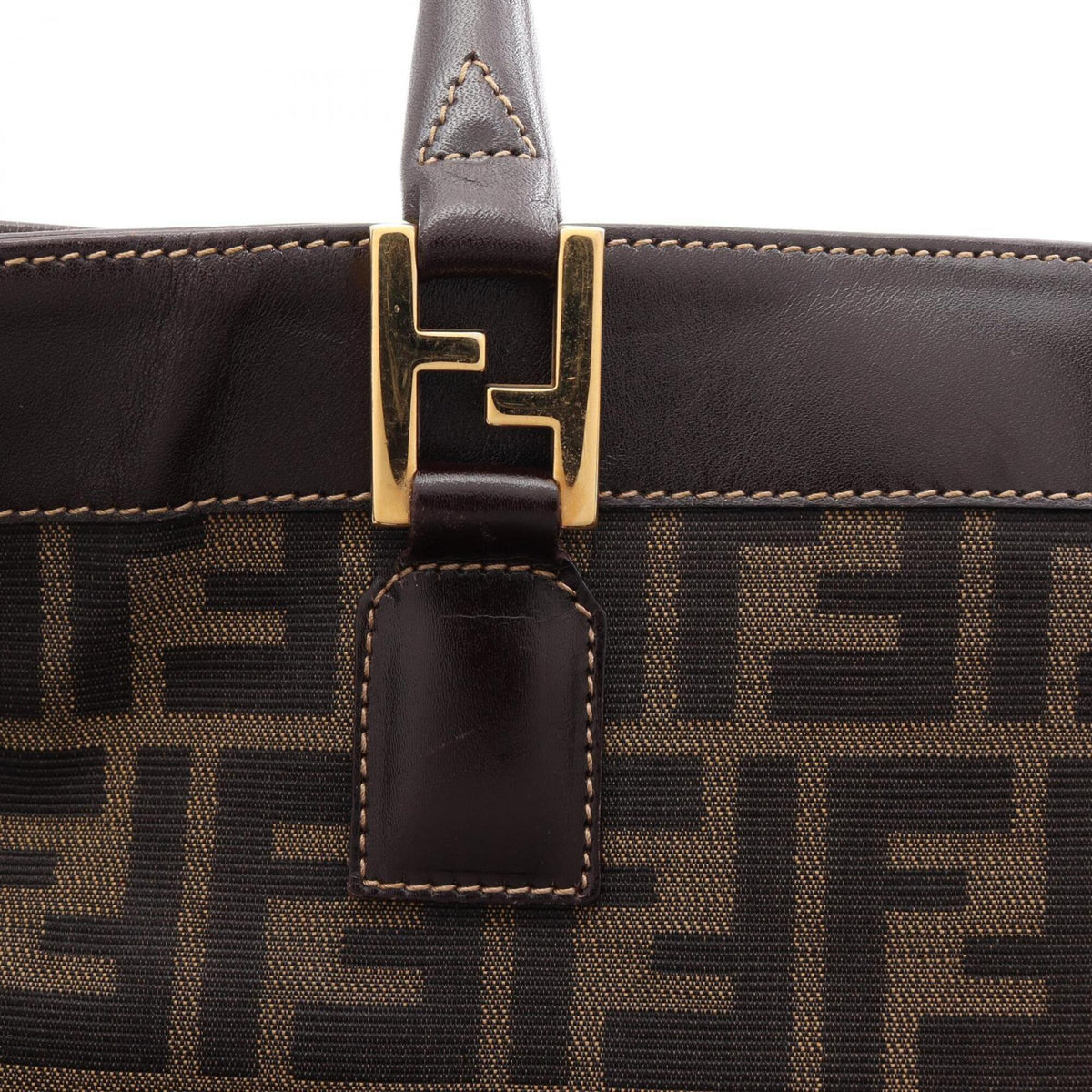 Fendi Black Brown Canvas Leather Handbag Tote Bag (Pre-Owned)