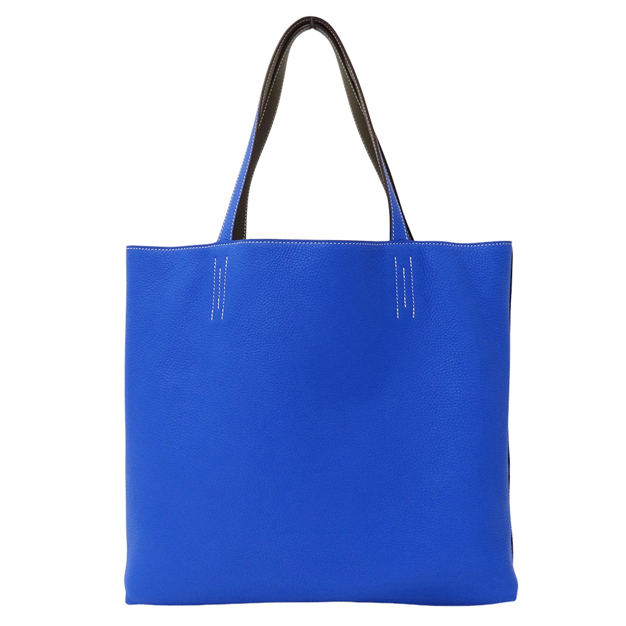 Hermes Blue Etoupe Gray Taurillon Clemence Leather Handbag Tote Bag (Pre-Owned)
