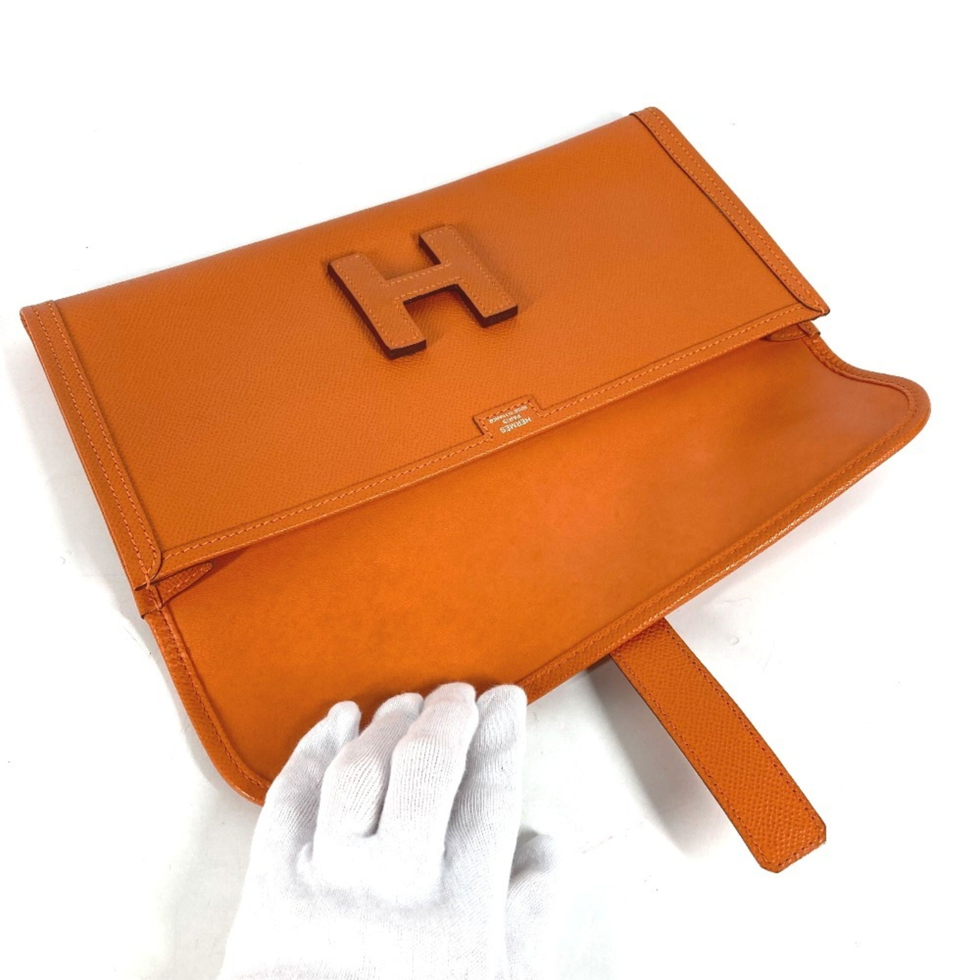 Hermes Jige Orange Epsom Leather Clutch Bag (Pre-Owned)