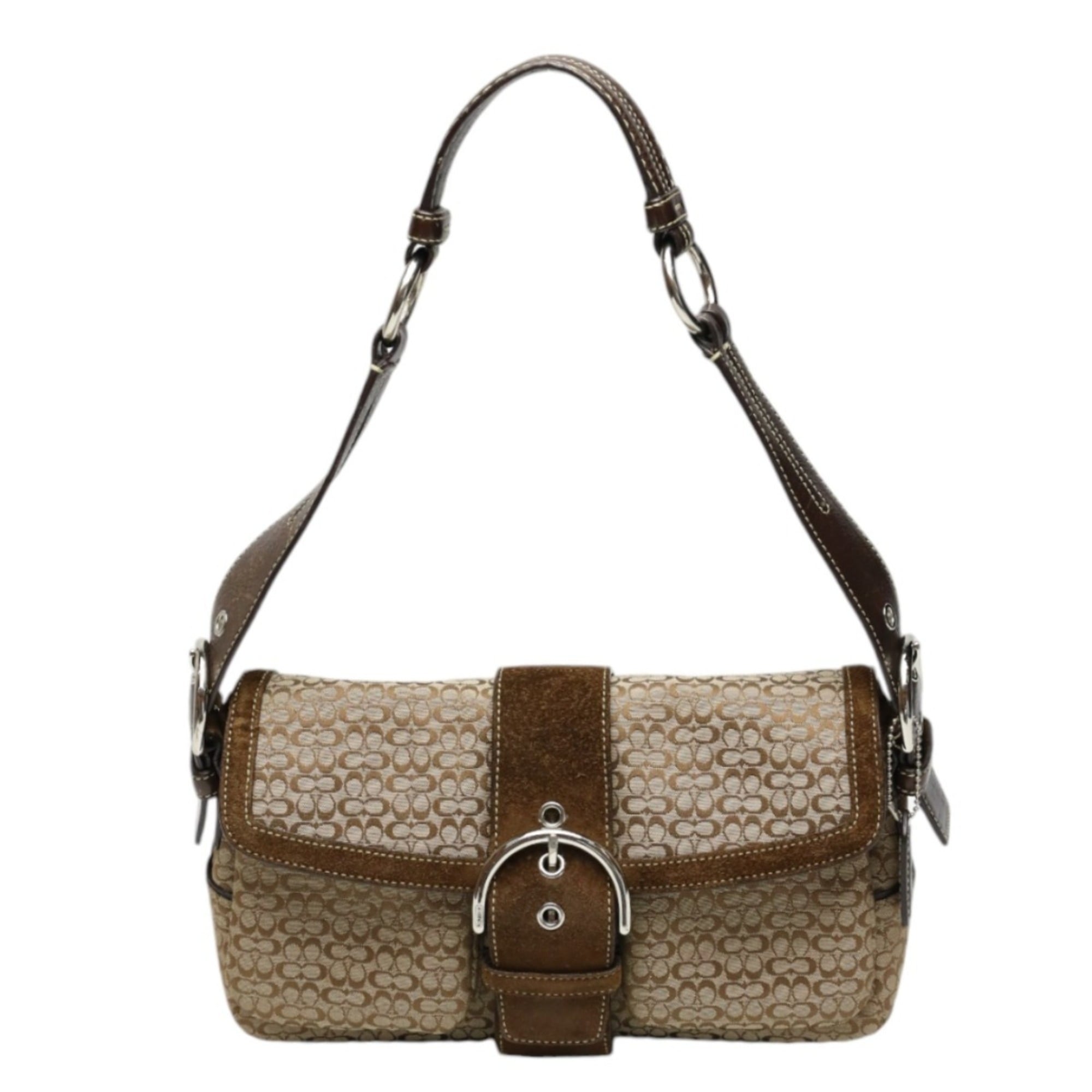 Coach Signature Brown Canvas Leather Handbag Shoulder Bag (Pre-Owned)