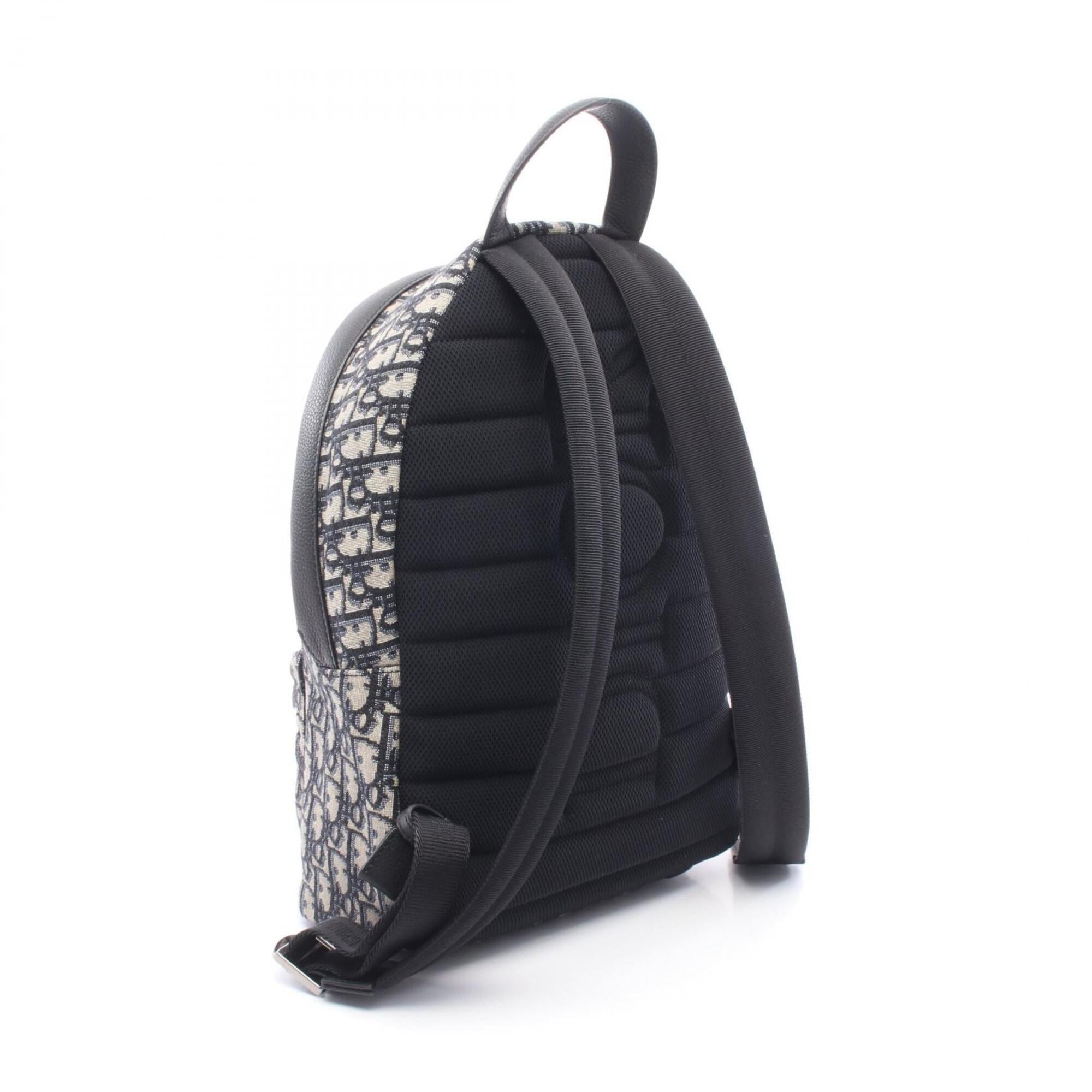Christian Dior Beige Black Navy Canvas Leather Backpack Handbag (Pre-Owned)