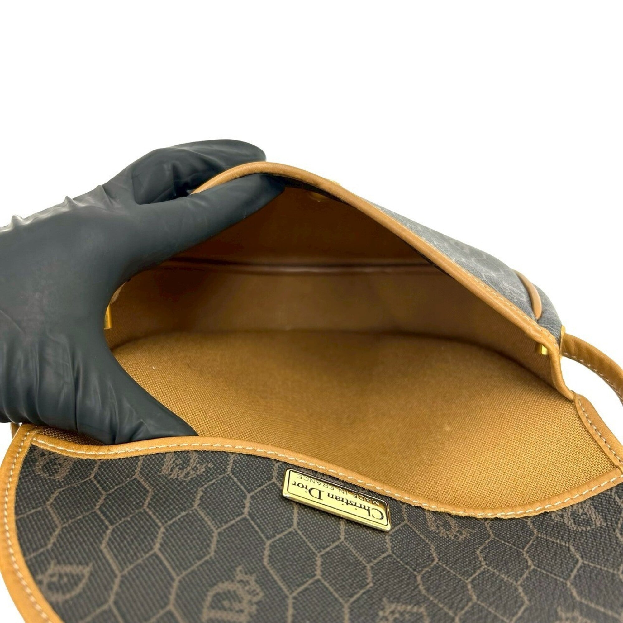 Christian Dior Brown Gray Leather Pvc Pochette Shoulder Bag (Pre-Owned)