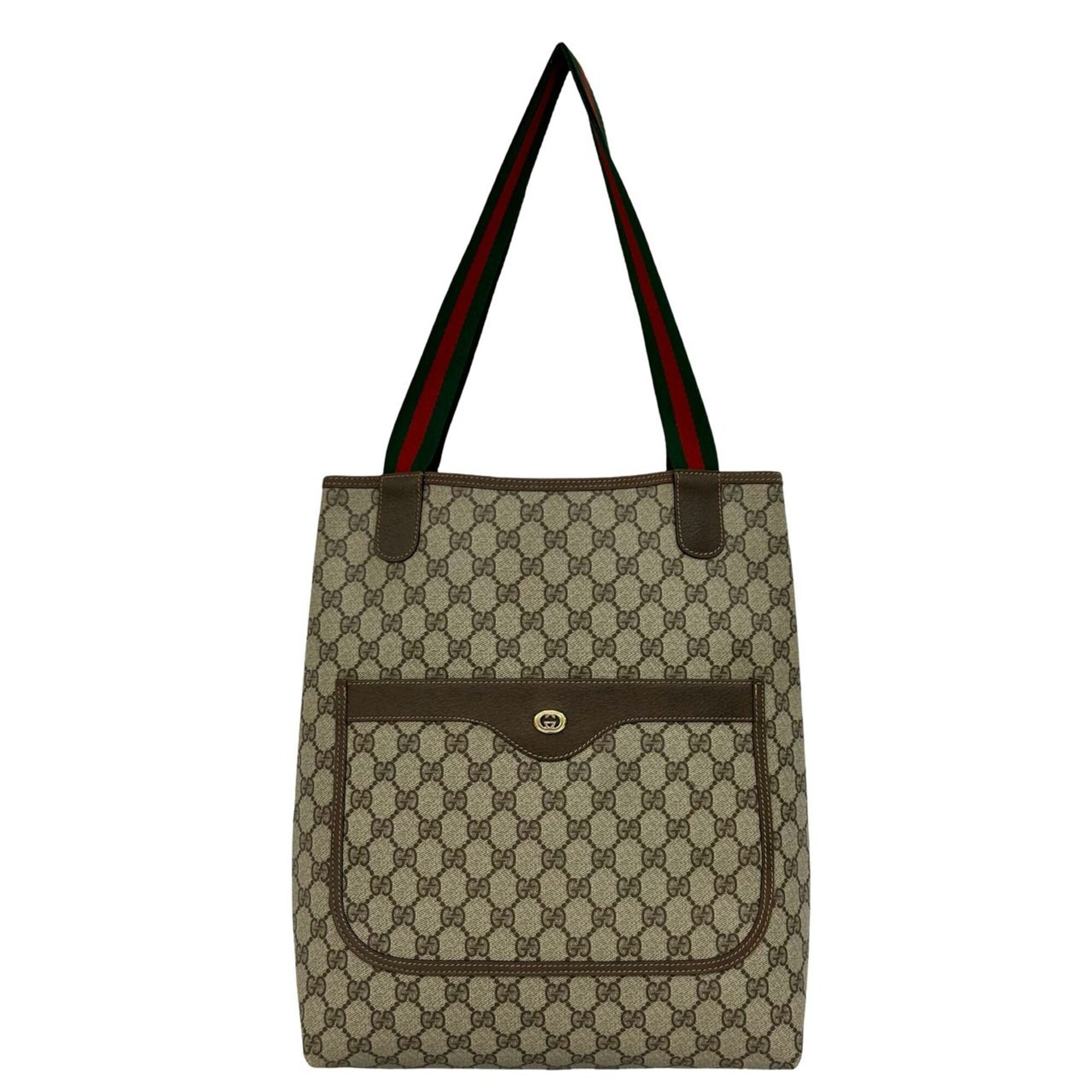 Gucci Brown Green Red Color Leather Pvc Shoulder Bag Tote Bag (Pre-Owned)
