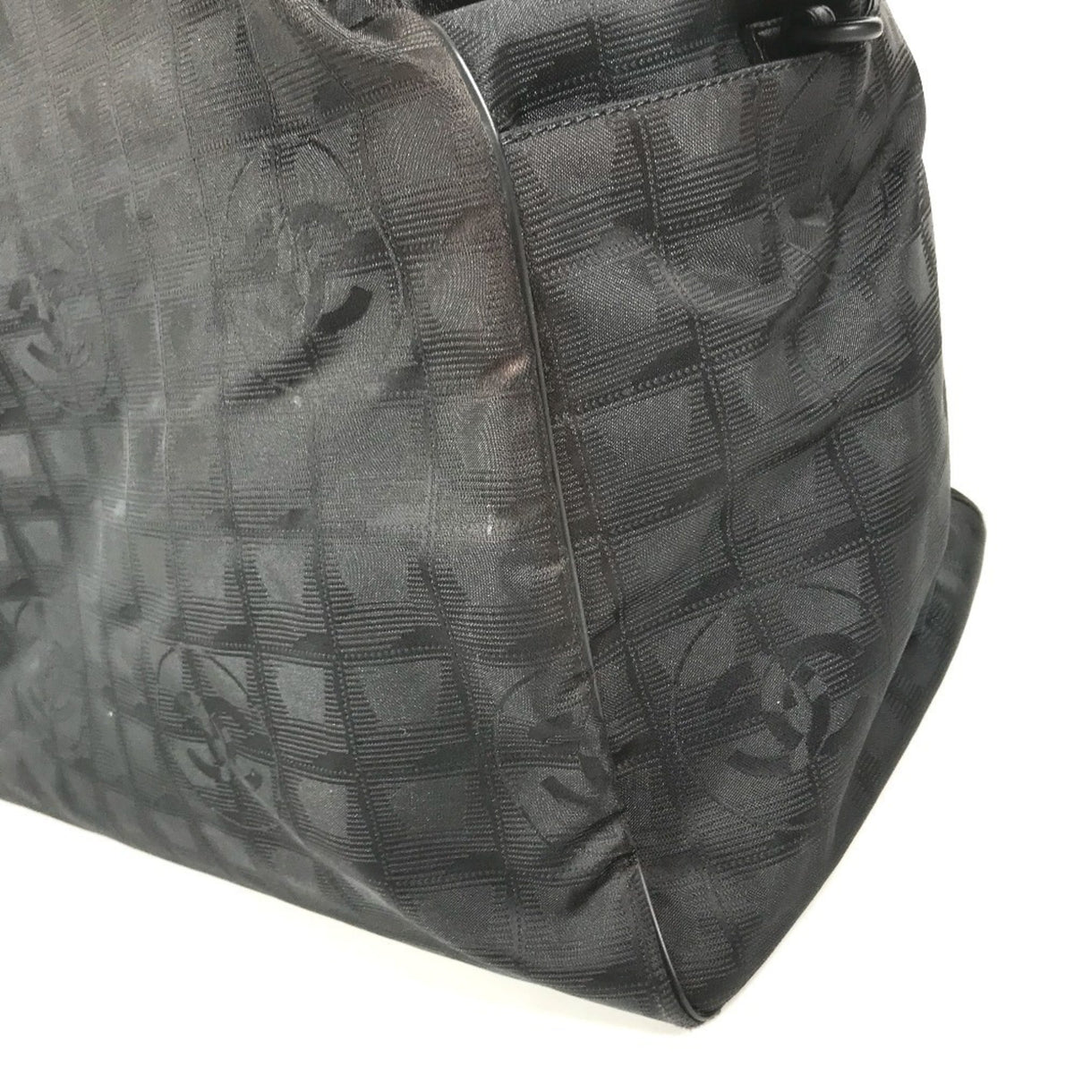 Chanel New Travel Line Black Nylon Leather Boston Bag Handbag (Pre-Owned)