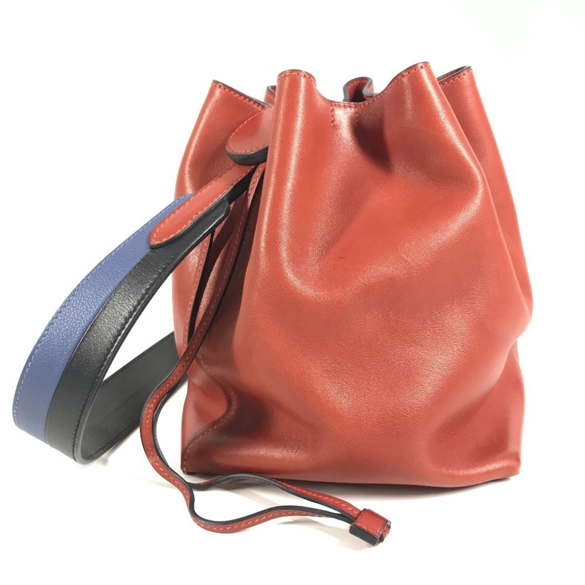 Hermes Navy Red Color Leather Shoulder Bag (Pre-Owned)