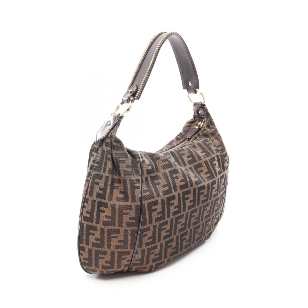 Fendi Black Brown Canvas Leather Handbag Shoulder Bag (Pre-Owned)