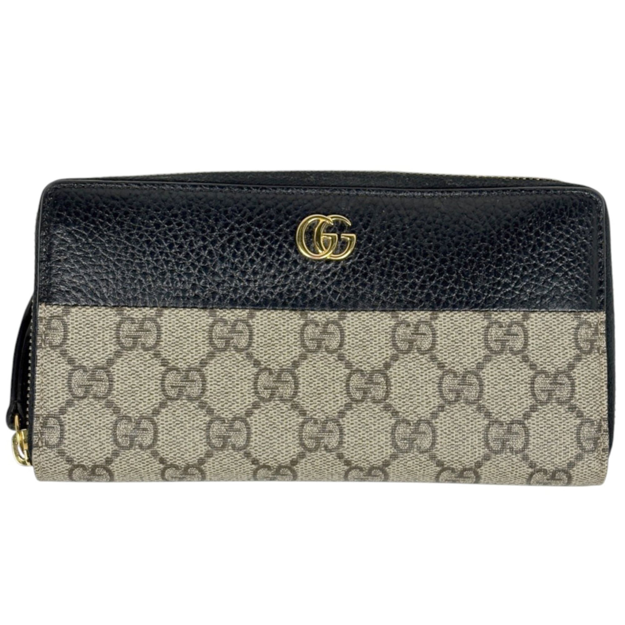 Gucci Beige Black Coated Canvas Leather Long Wallet (Bi-Fold) (Pre-Owned)