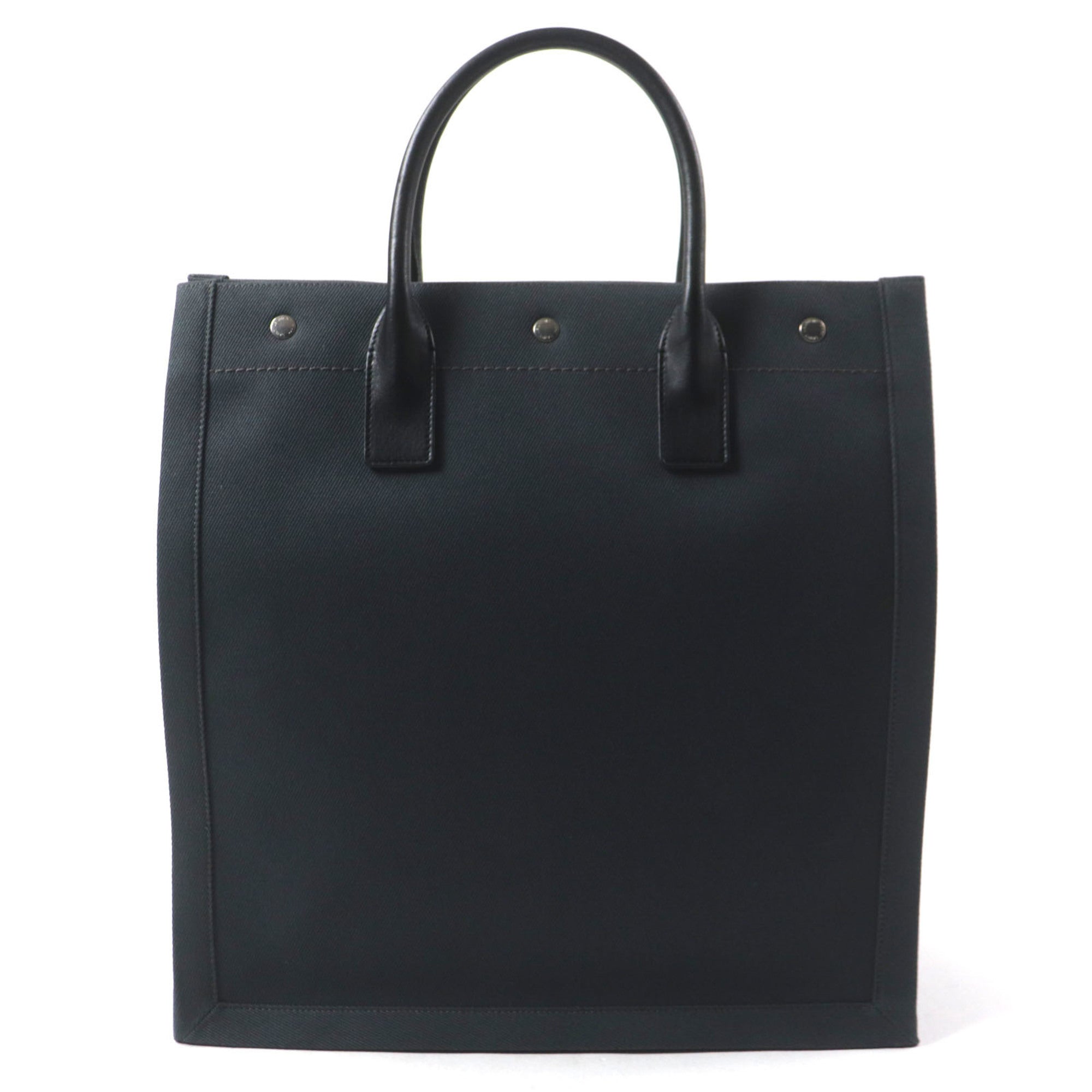 Saint Laurent Black Dark Gray Canvas Leather Tote Bag (Pre-Owned)