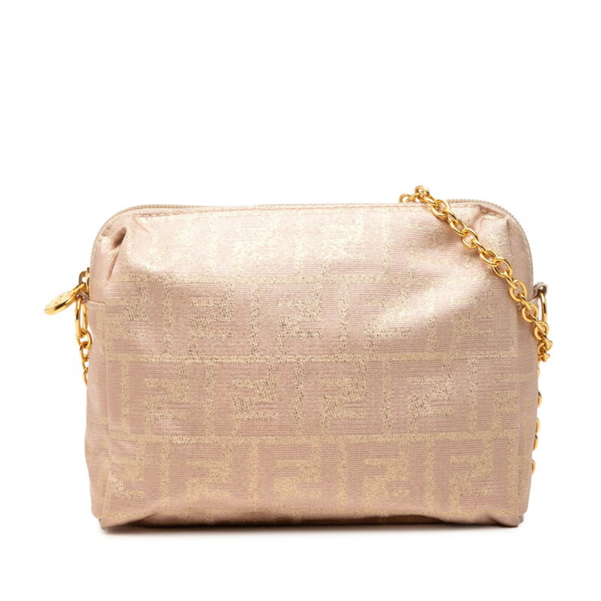 Fendi Zucca Pink Beige Canvas Shoulder Bag (Pre-Owned)